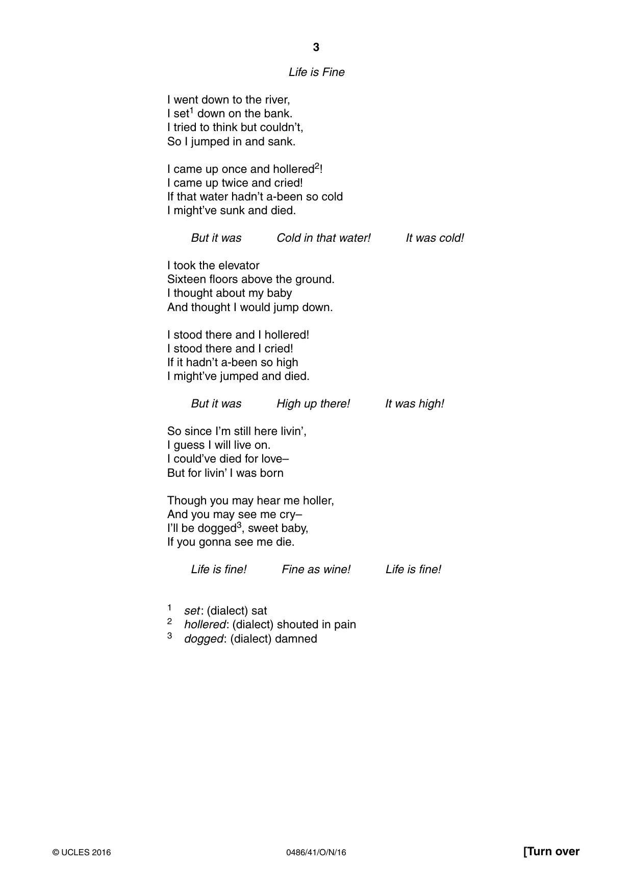 Cambridge IGCSE English - Literature 0486 2016 Oct/Nov Paper 4 · Variant 1 question paper, page 3 of 8