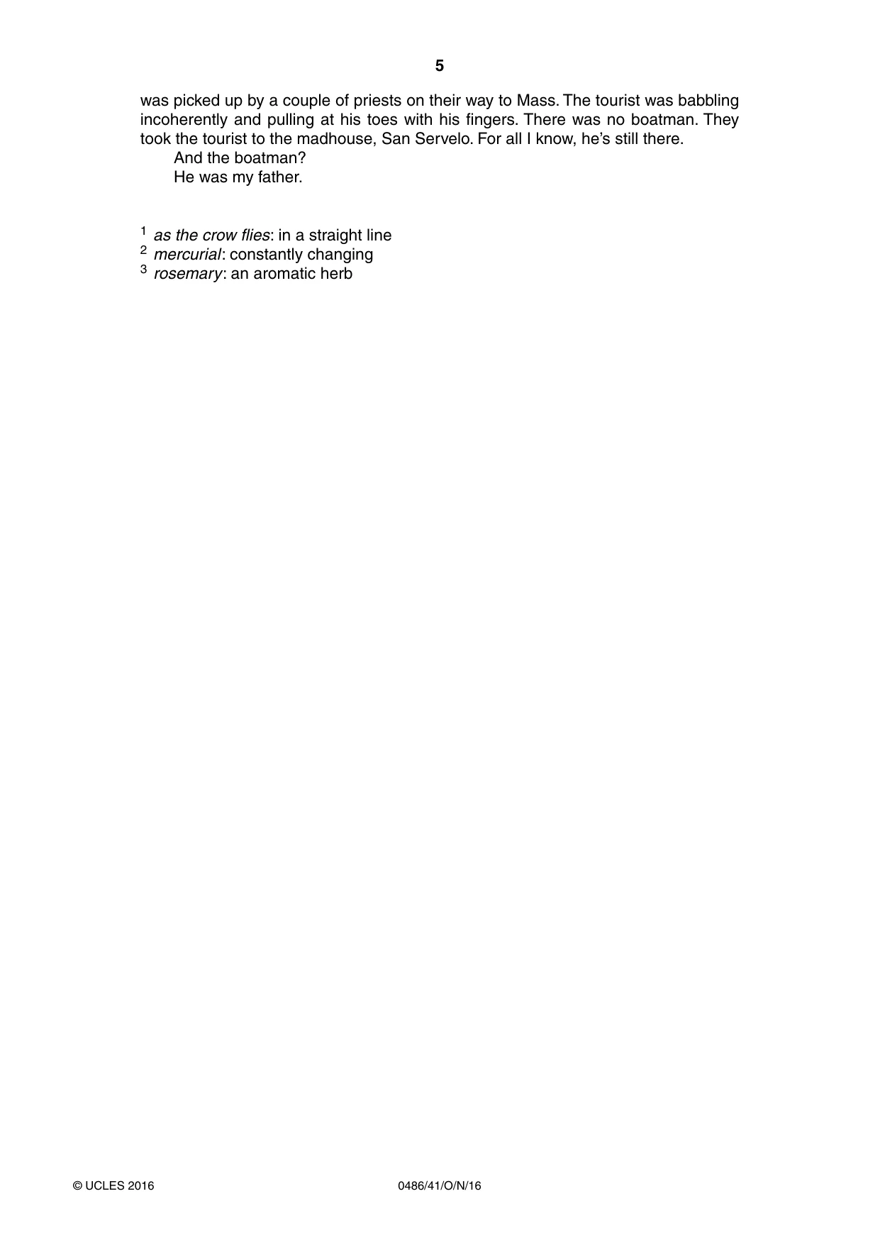 Cambridge IGCSE English - Literature 0486 2016 Oct/Nov Paper 4 · Variant 1 question paper, page 5 of 8