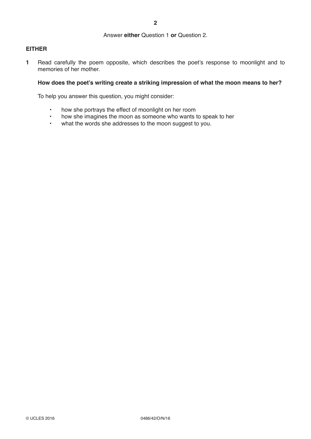 Cambridge IGCSE English - Literature 0486 2016 Oct/Nov Paper 4 · Variant 2 question paper, page 2 of 8