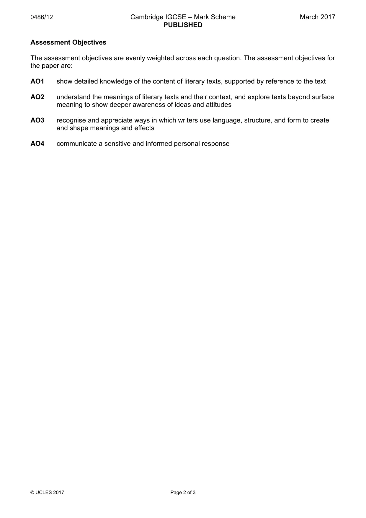 Mark scheme, page 2 of 3