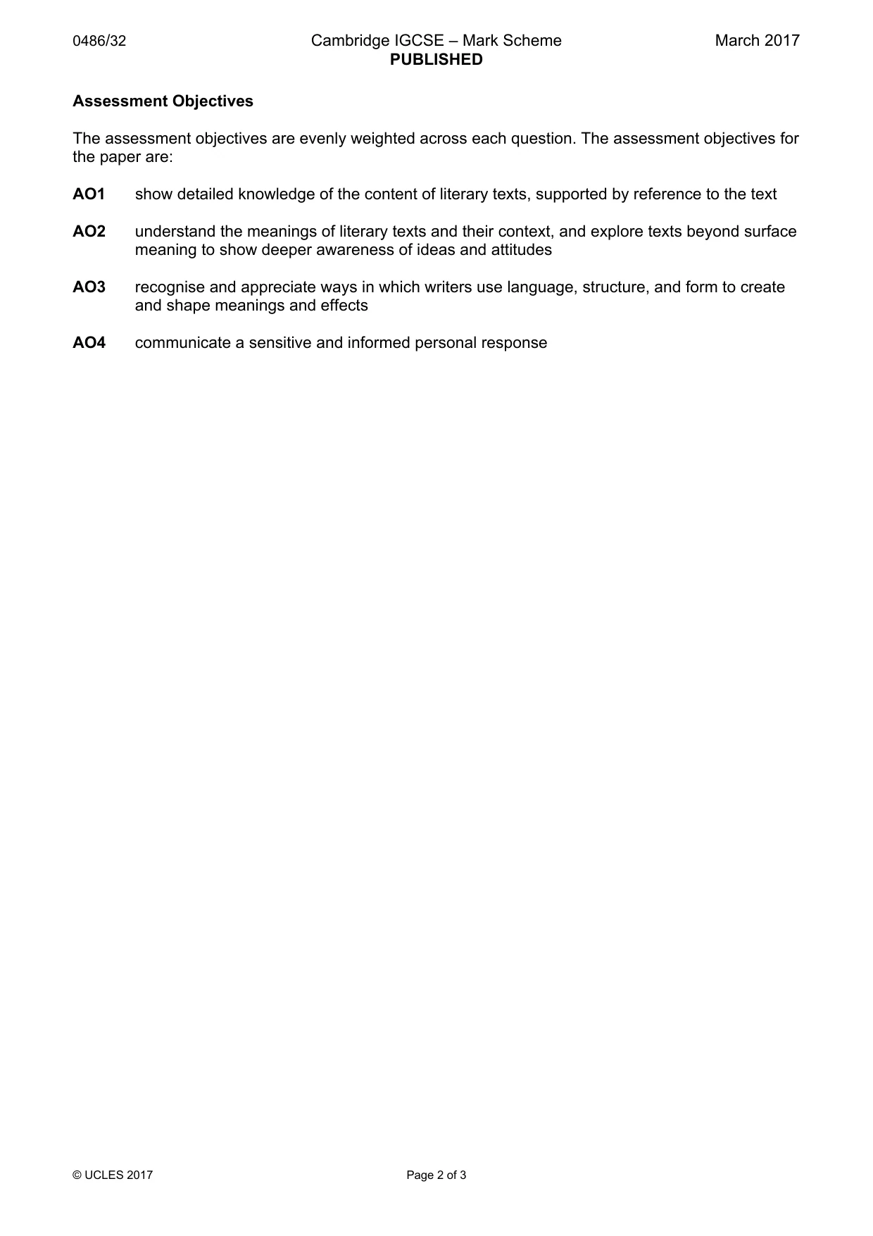 Mark scheme, page 2 of 3