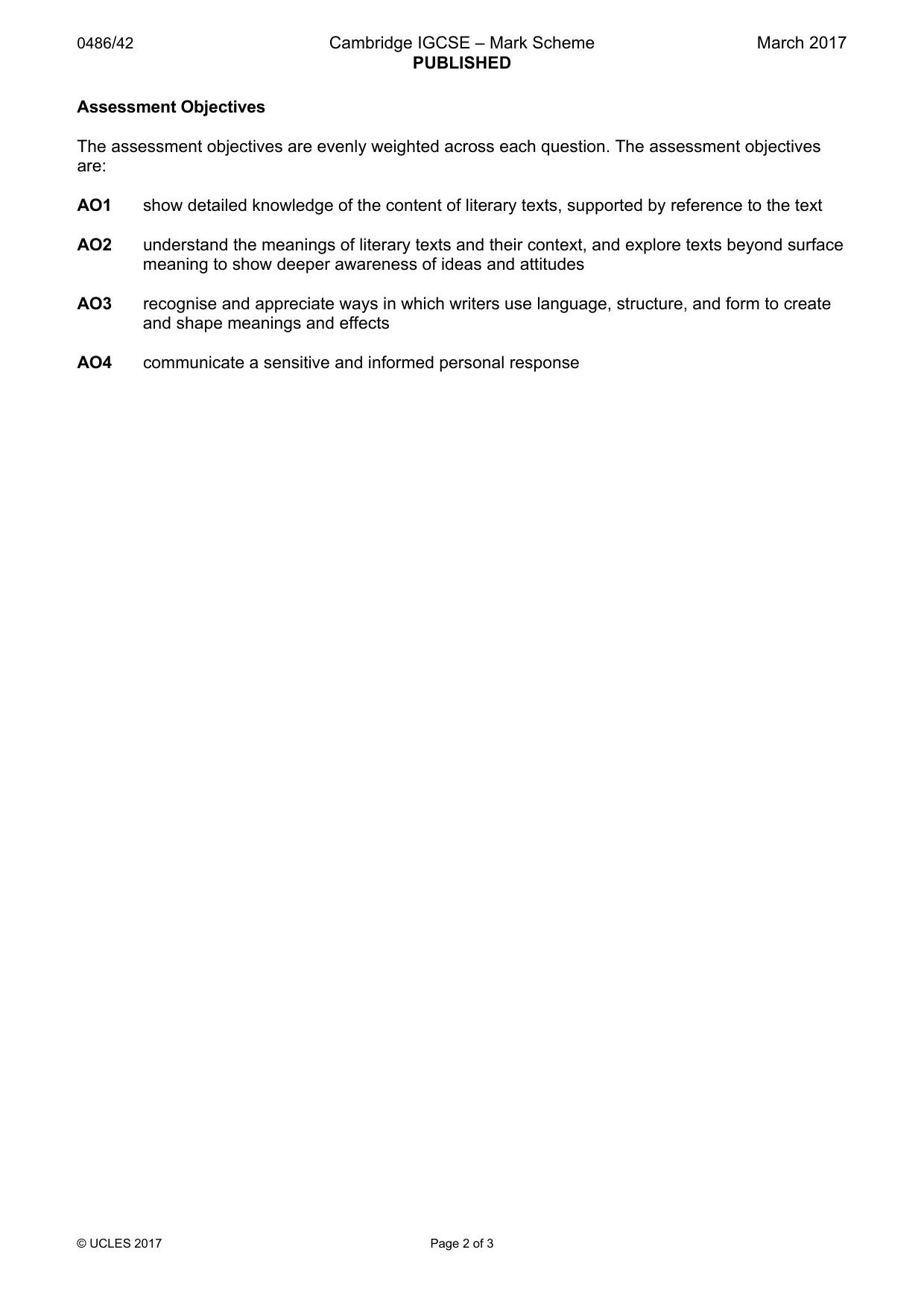 Mark scheme, page 2 of 3
