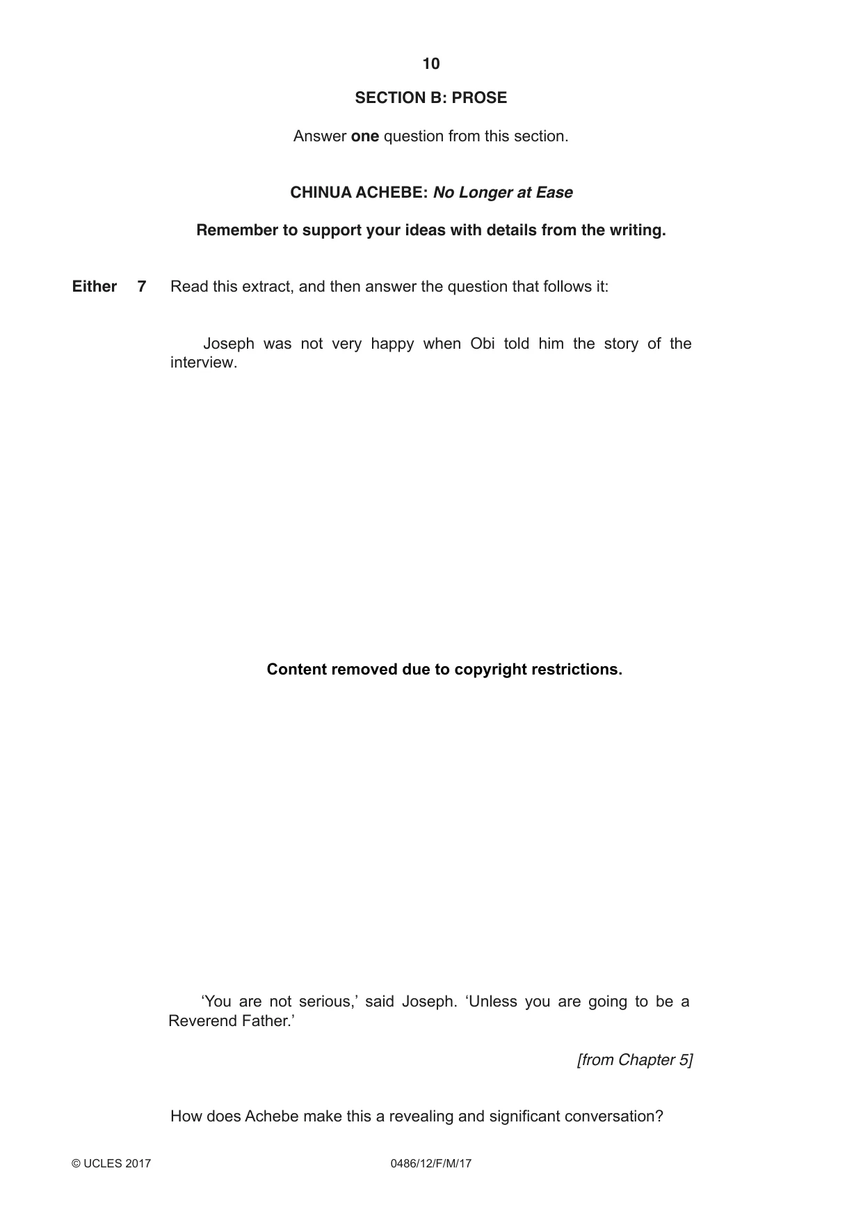 Cambridge IGCSE English - Literature 0486 2017 Feb/March Paper 1 · Variant 2 question paper, page 10 of 28