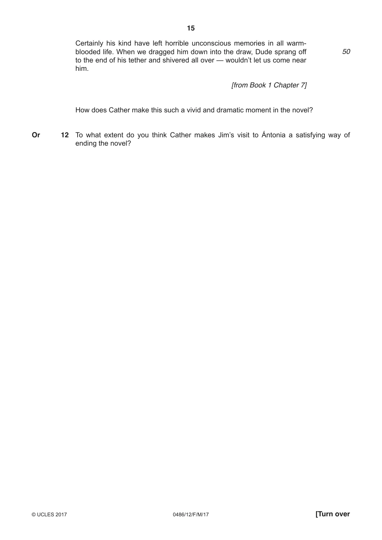 Cambridge IGCSE English - Literature 0486 2017 Feb/March Paper 1 · Variant 2 question paper, page 15 of 28