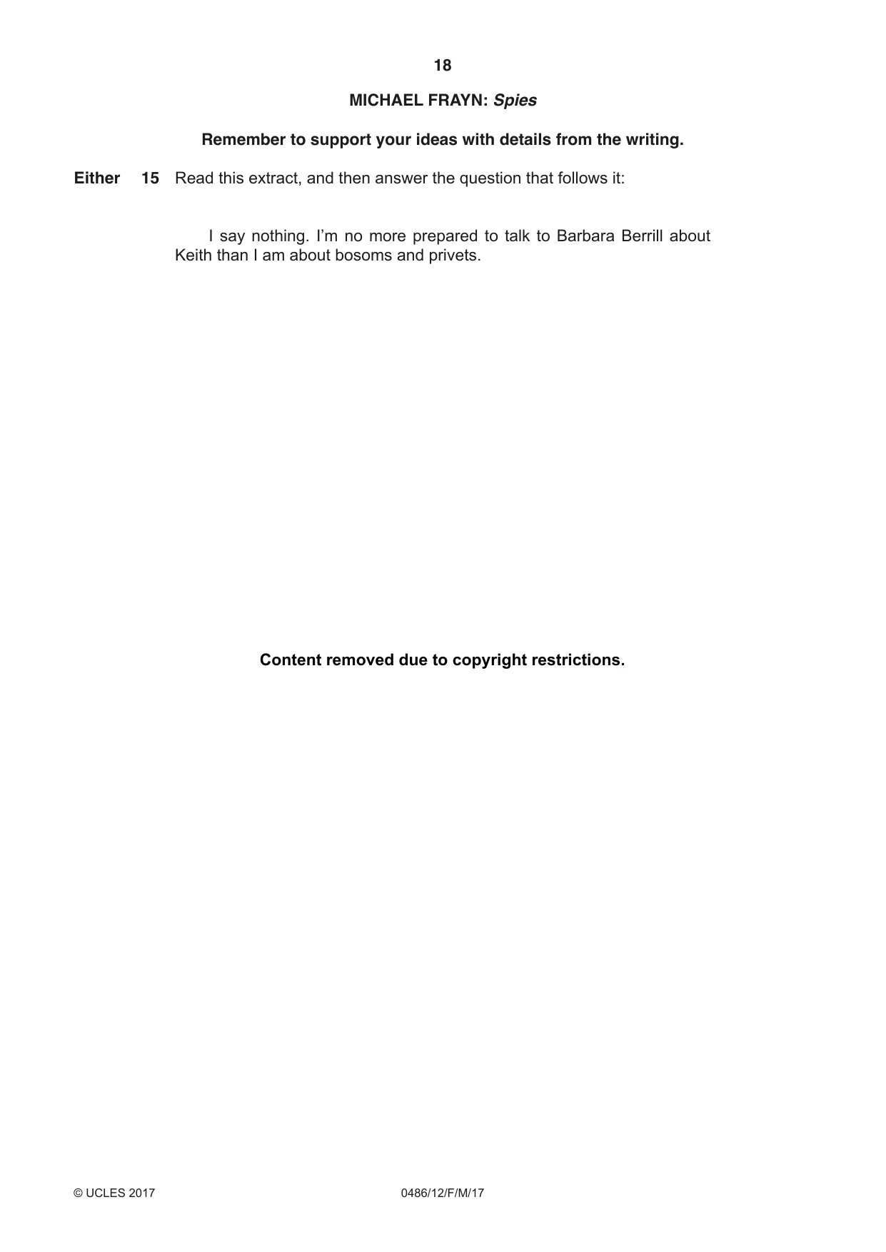 Cambridge IGCSE English - Literature 0486 2017 Feb/March Paper 1 · Variant 2 question paper, page 18 of 28