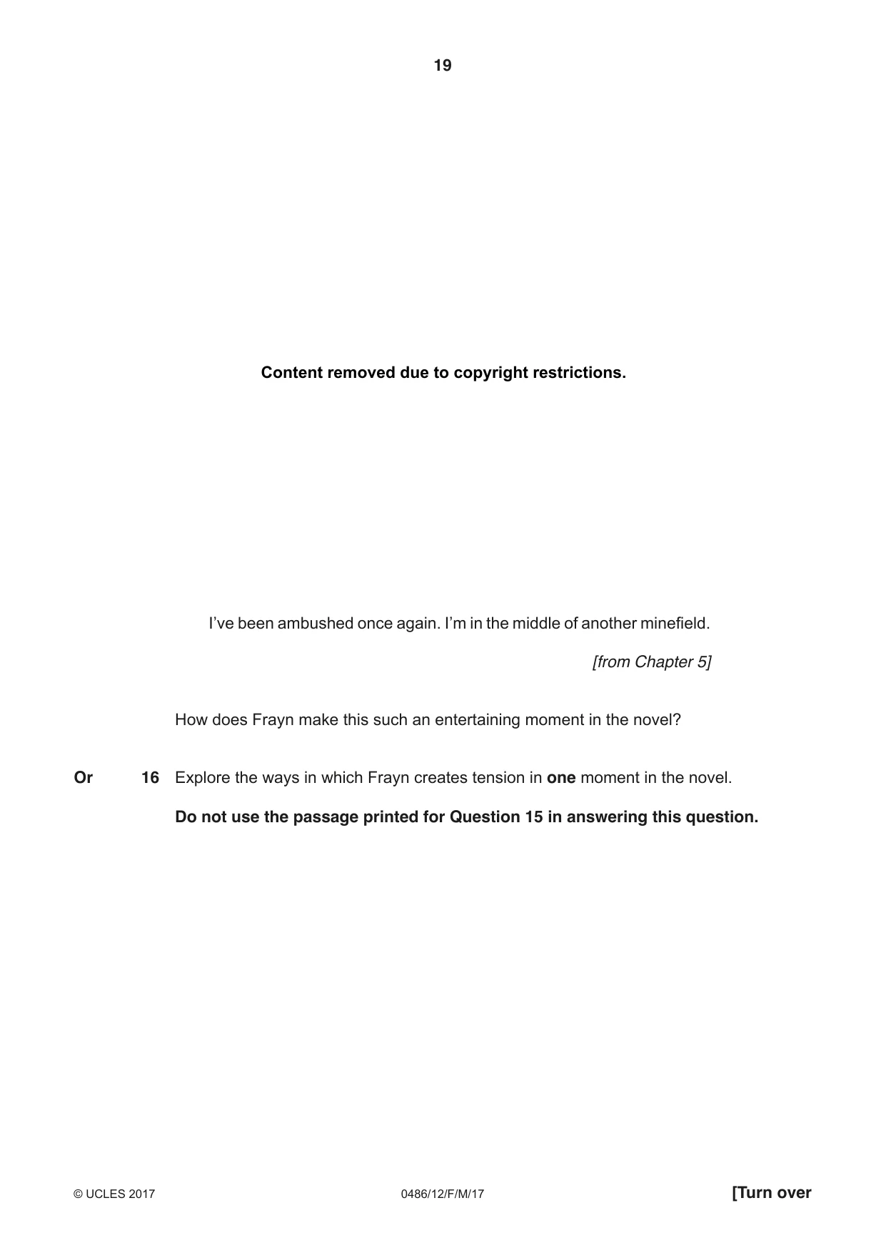 Cambridge IGCSE English - Literature 0486 2017 Feb/March Paper 1 · Variant 2 question paper, page 19 of 28
