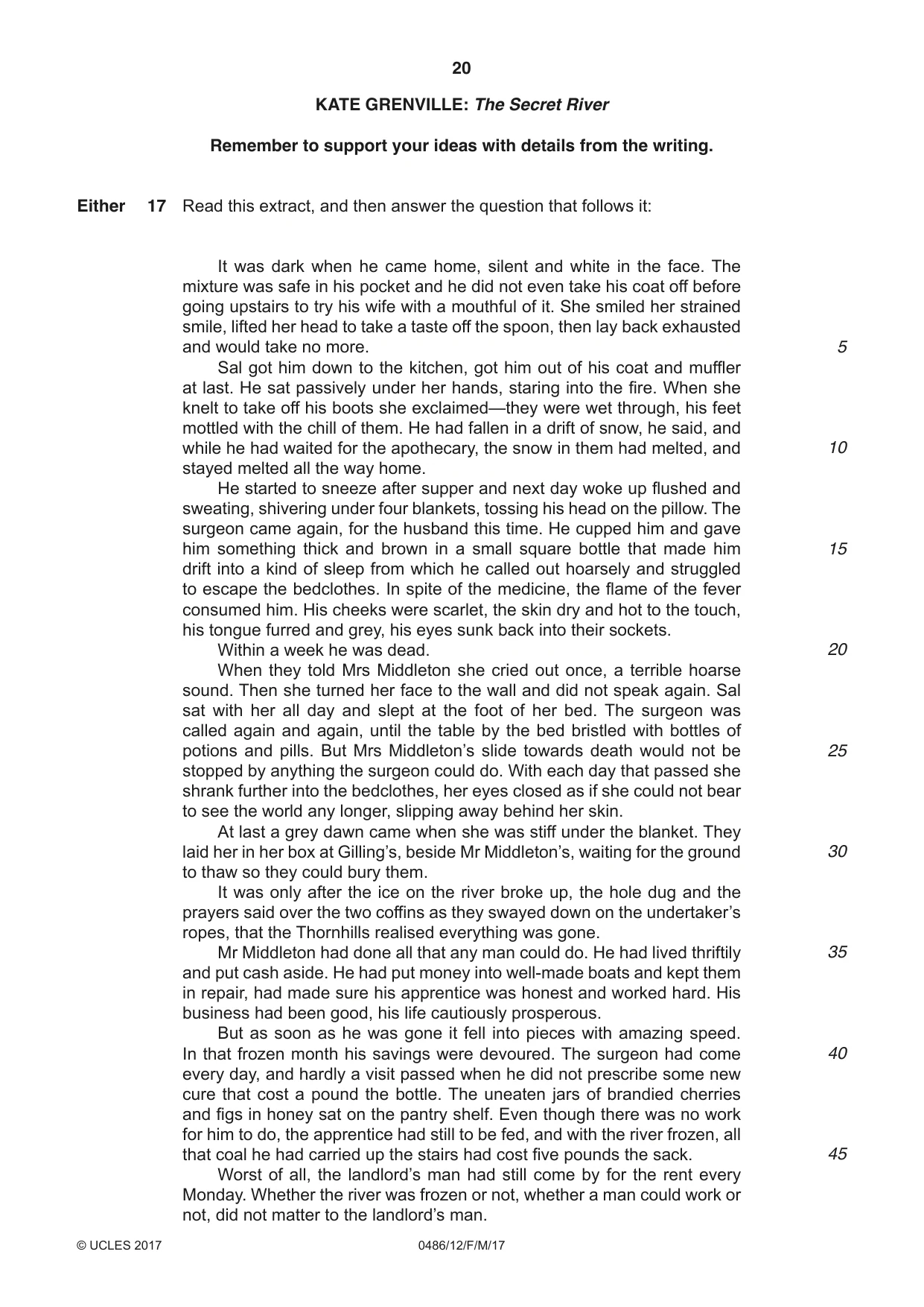 Cambridge IGCSE English - Literature 0486 2017 Feb/March Paper 1 · Variant 2 question paper, page 20 of 28