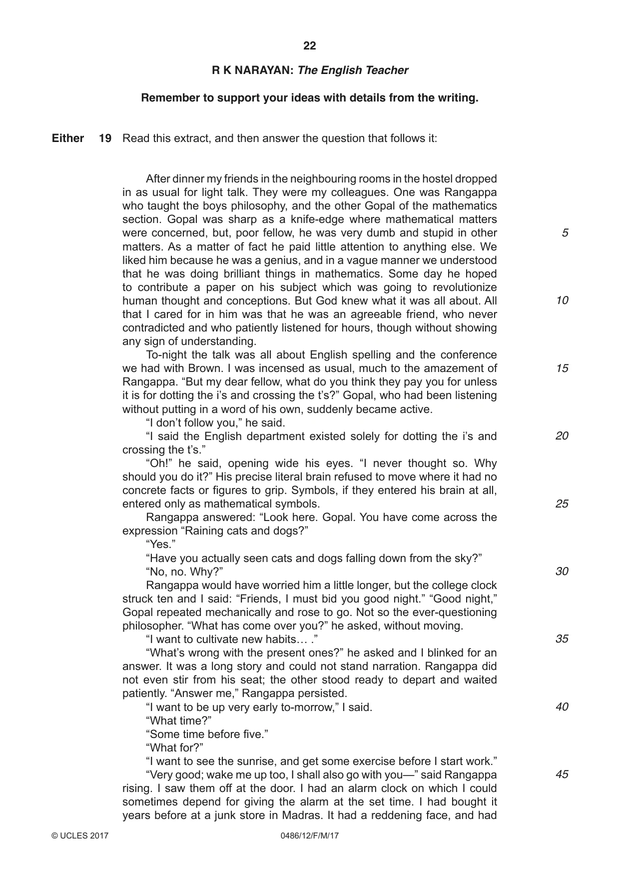 Cambridge IGCSE English - Literature 0486 2017 Feb/March Paper 1 · Variant 2 question paper, page 22 of 28