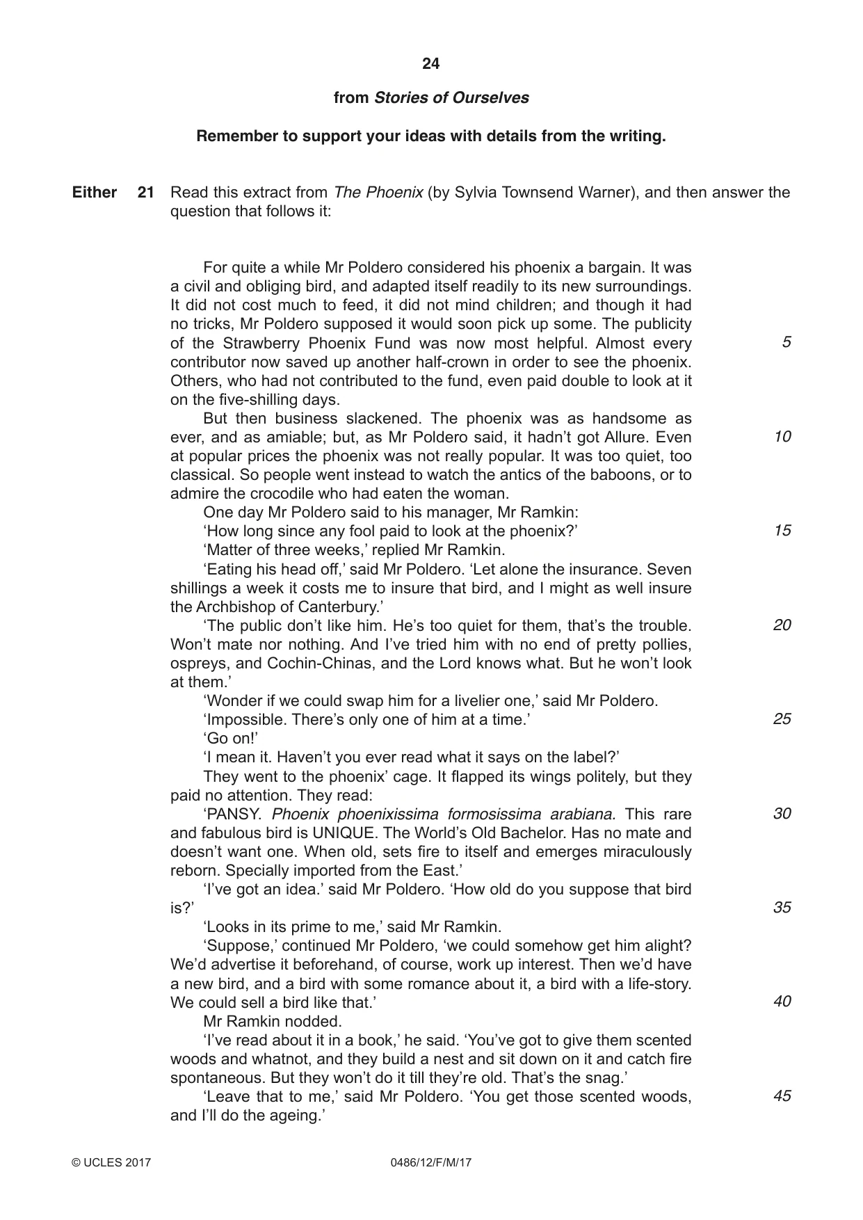 Cambridge IGCSE English - Literature 0486 2017 Feb/March Paper 1 · Variant 2 question paper, page 24 of 28