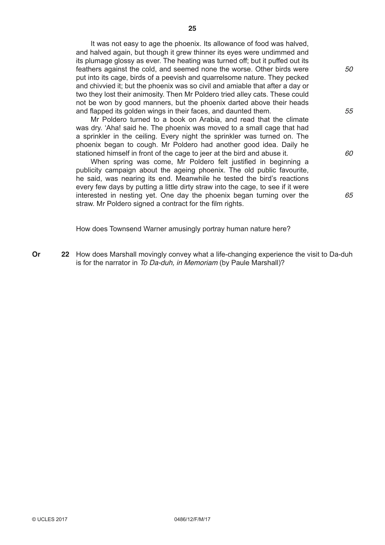 Cambridge IGCSE English - Literature 0486 2017 Feb/March Paper 1 · Variant 2 question paper, page 25 of 28