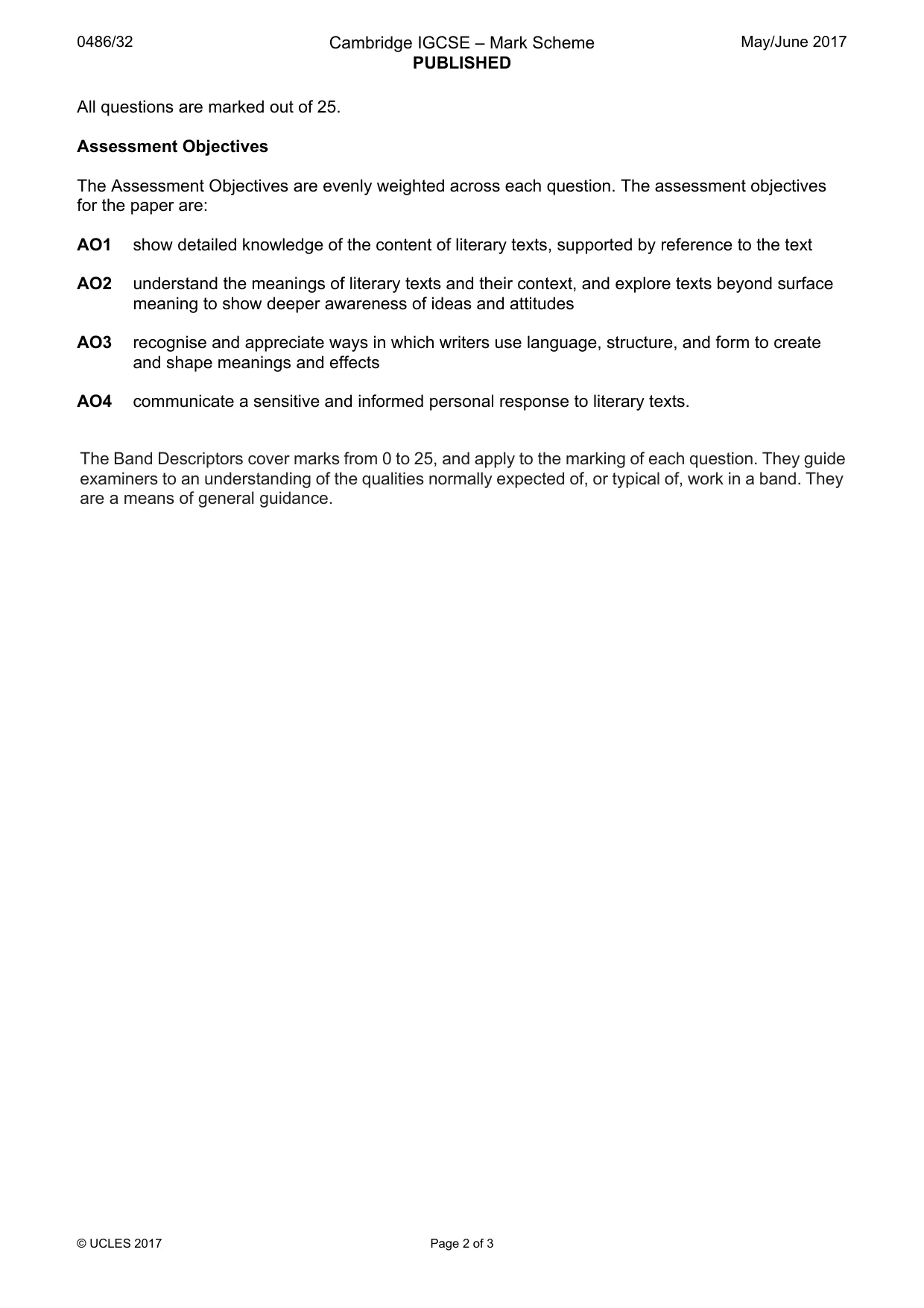 Mark scheme, page 2 of 3