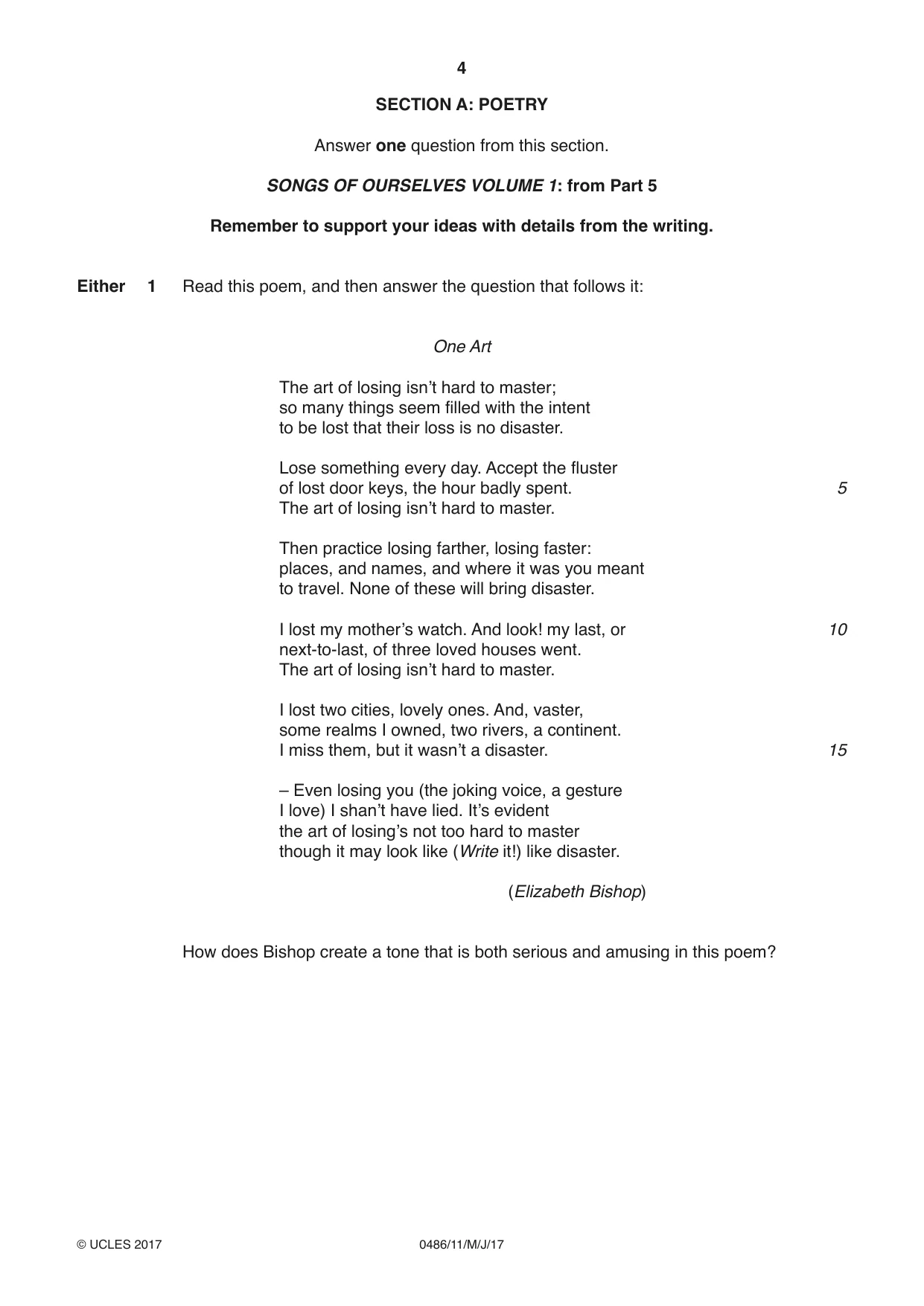Cambridge IGCSE English - Literature 0486 2017 May/June Paper 1 · Variant 1 question paper, page 4 of 28