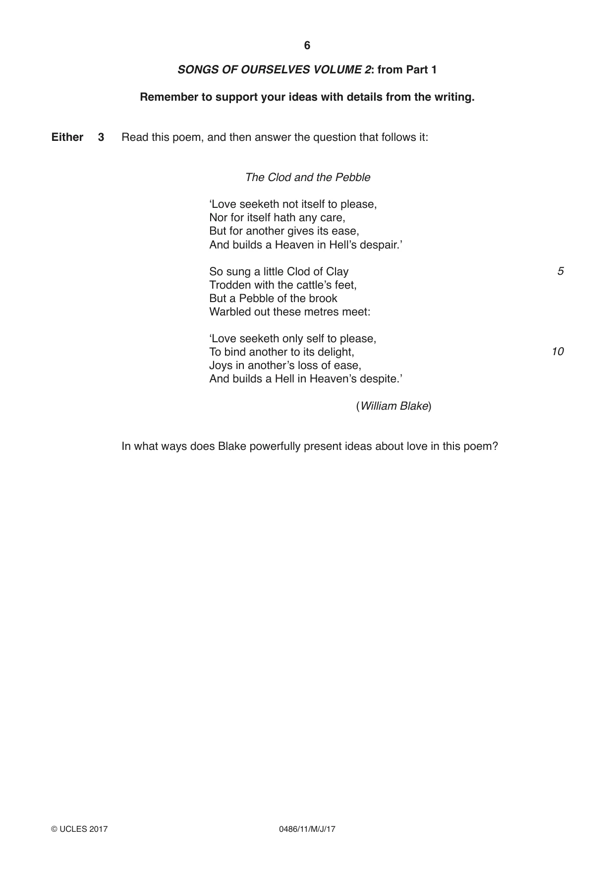 Cambridge IGCSE English - Literature 0486 2017 May/June Paper 1 · Variant 1 question paper, page 6 of 28