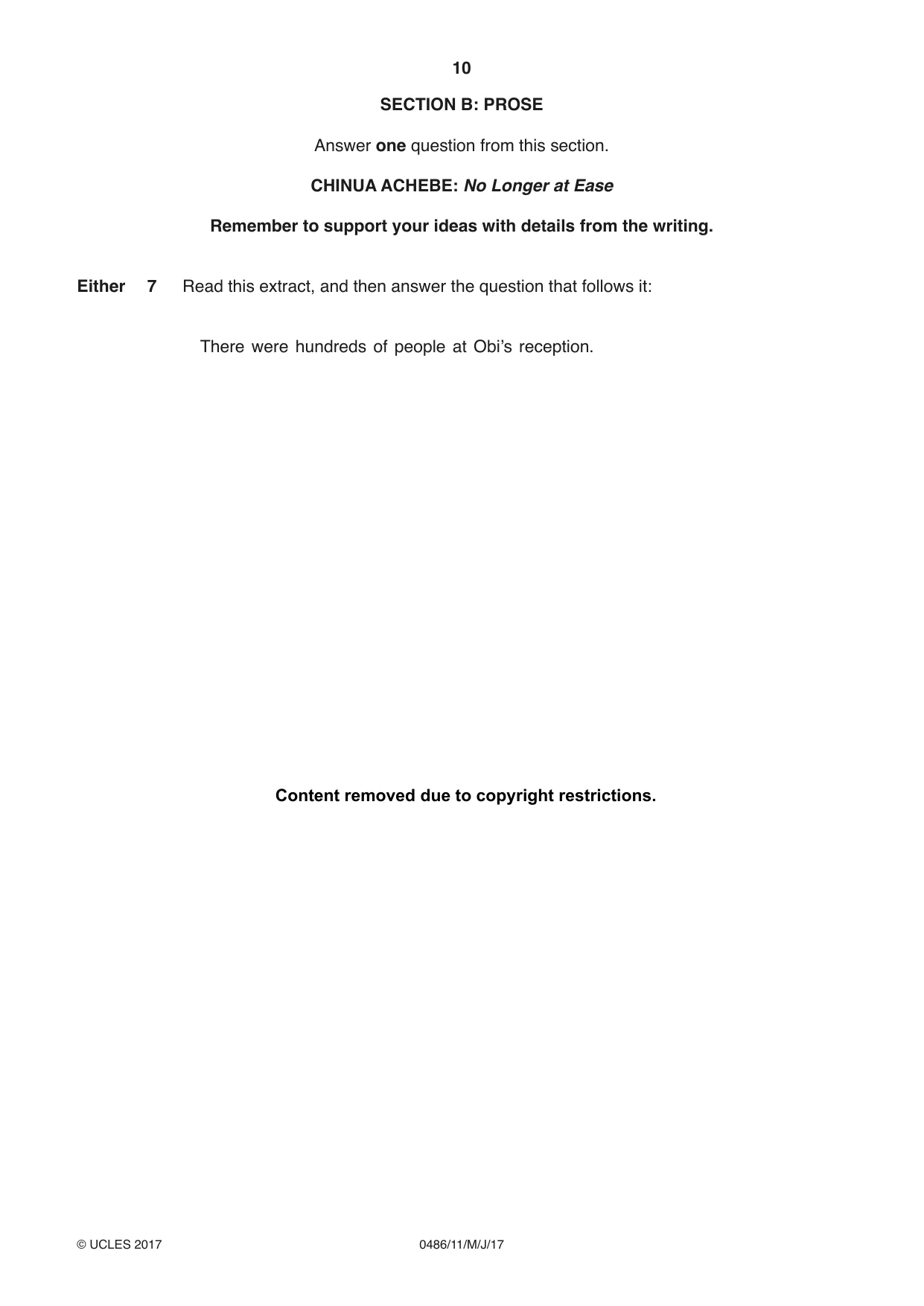 Cambridge IGCSE English - Literature 0486 2017 May/June Paper 1 · Variant 1 question paper, page 10 of 28
