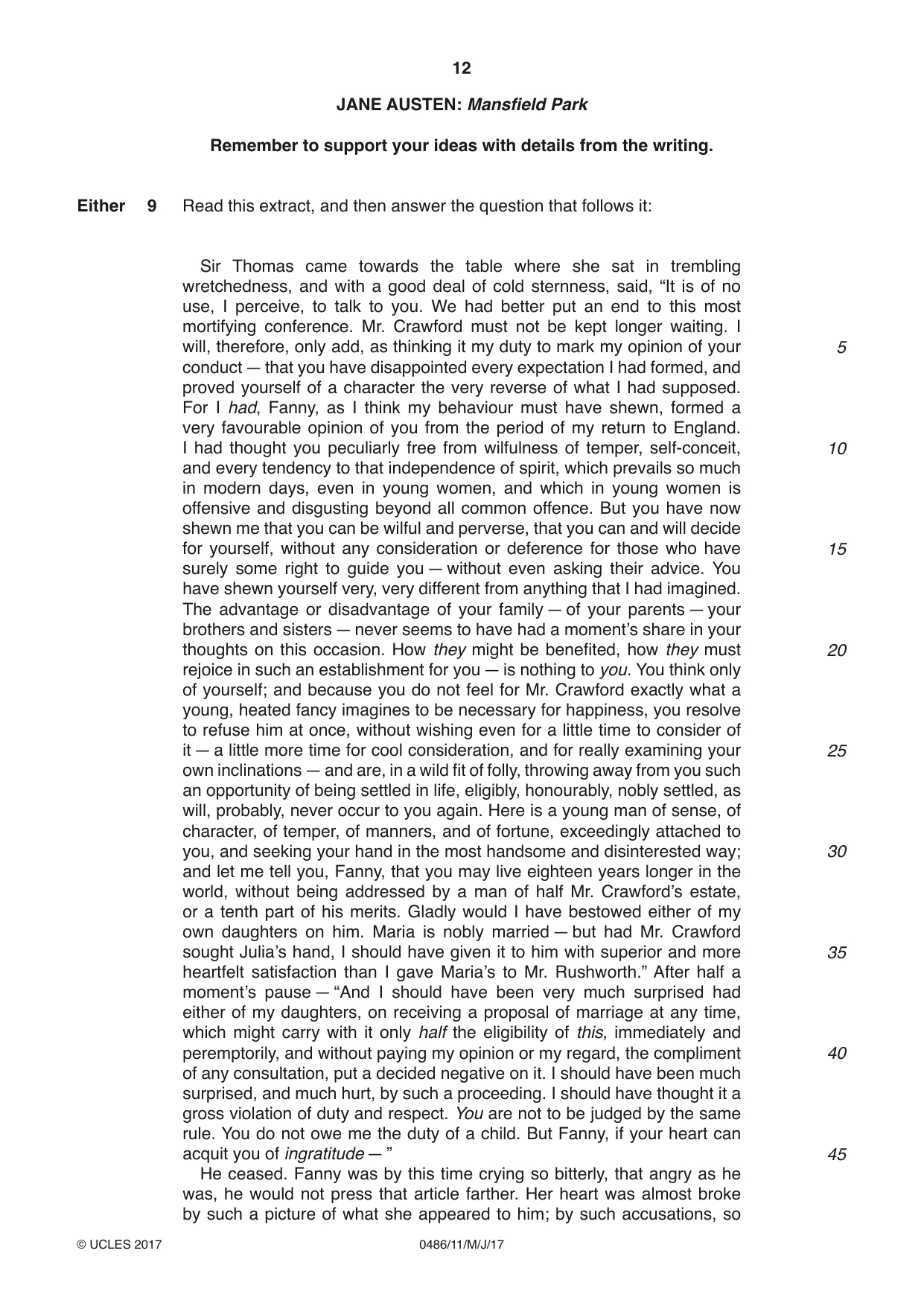 Cambridge IGCSE English - Literature 0486 2017 May/June Paper 1 · Variant 1 question paper, page 12 of 28