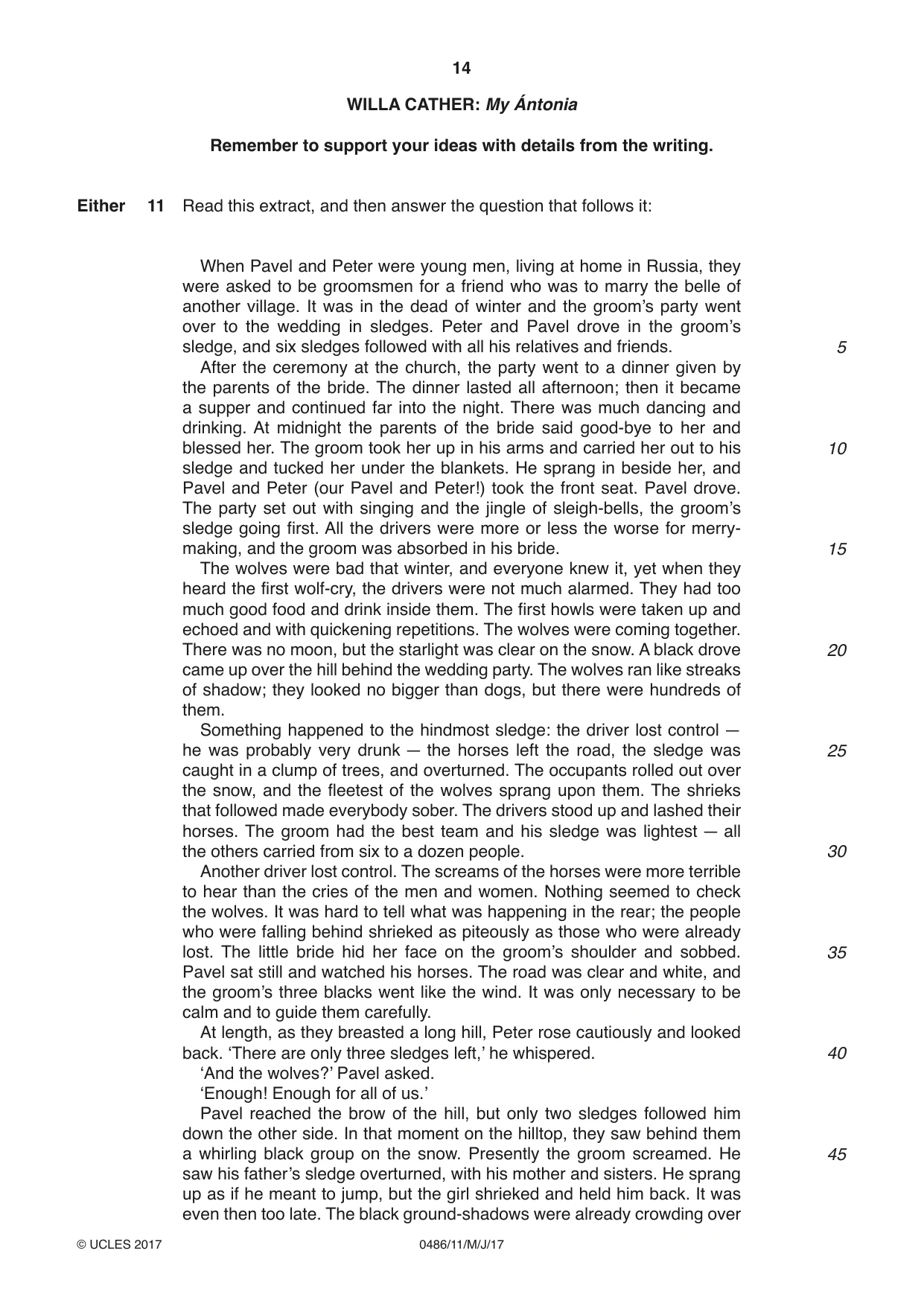 Cambridge IGCSE English - Literature 0486 2017 May/June Paper 1 · Variant 1 question paper, page 14 of 28