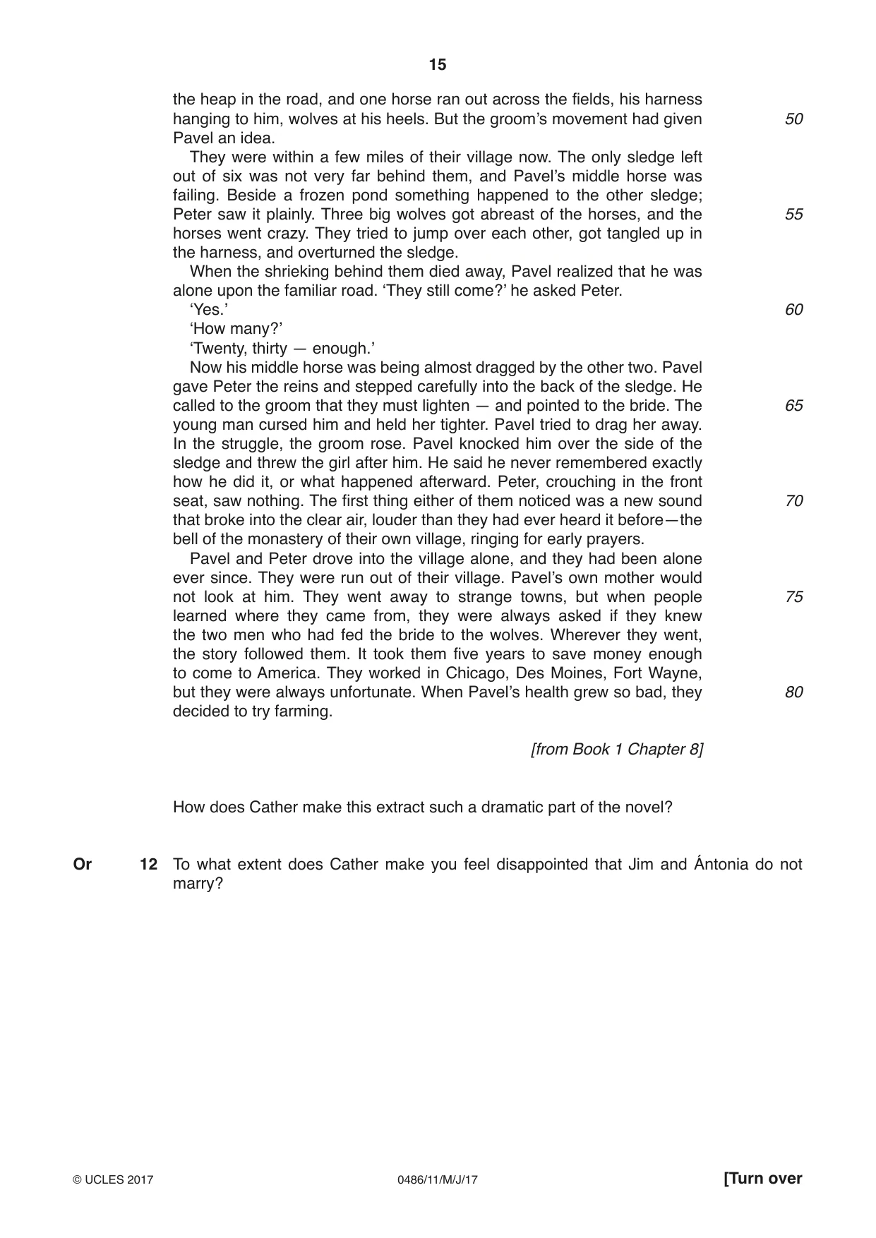 Cambridge IGCSE English - Literature 0486 2017 May/June Paper 1 · Variant 1 question paper, page 15 of 28