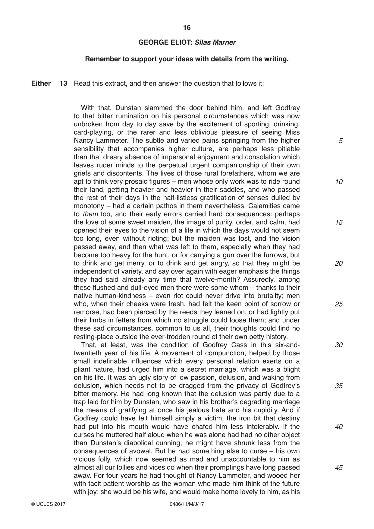 Cambridge IGCSE English - Literature 0486 2017 May/June Paper 1 · Variant 1 question paper, page 16 of 28