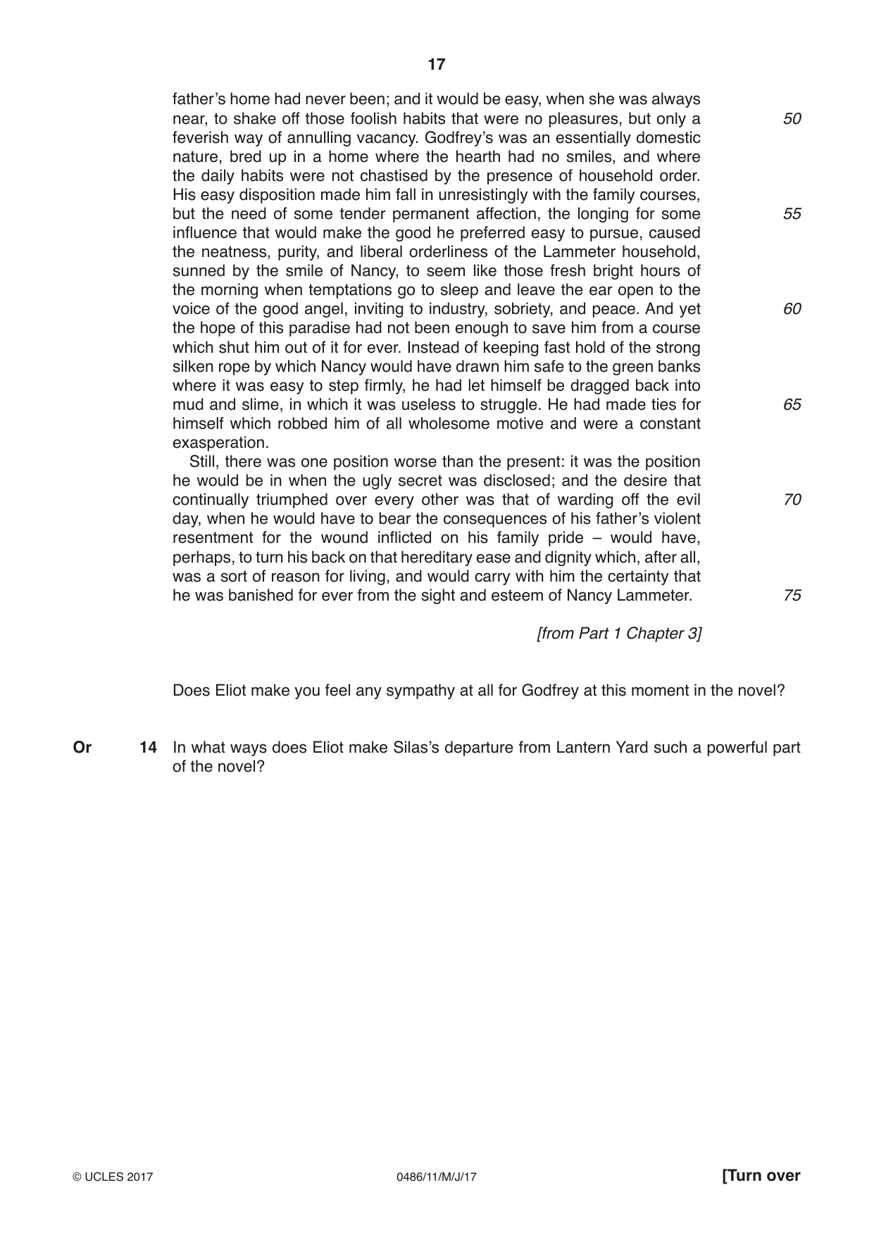 Cambridge IGCSE English - Literature 0486 2017 May/June Paper 1 · Variant 1 question paper, page 17 of 28