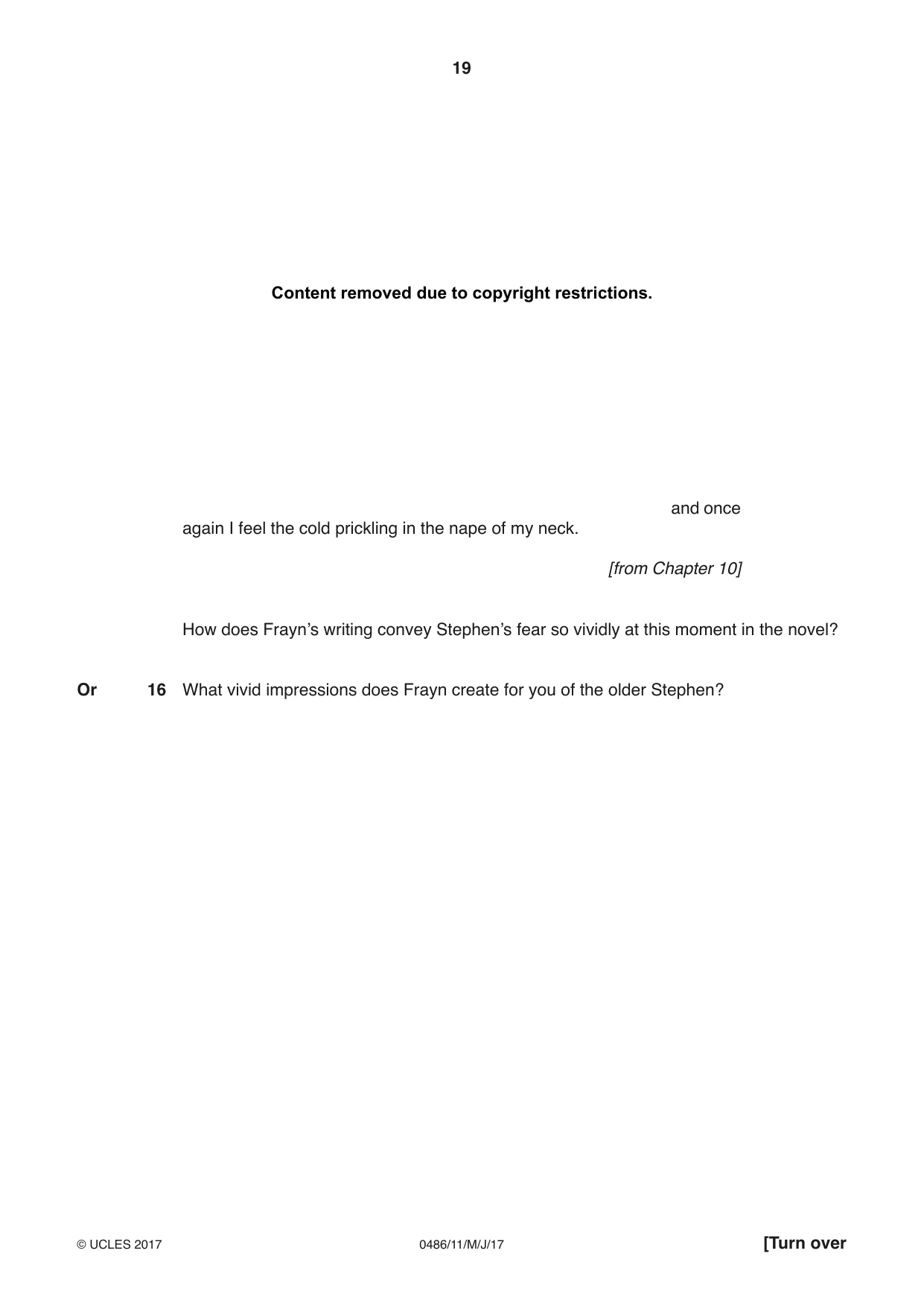 Cambridge IGCSE English - Literature 0486 2017 May/June Paper 1 · Variant 1 question paper, page 19 of 28