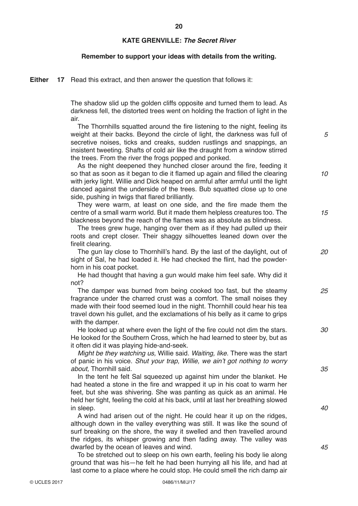 Cambridge IGCSE English - Literature 0486 2017 May/June Paper 1 · Variant 1 question paper, page 20 of 28