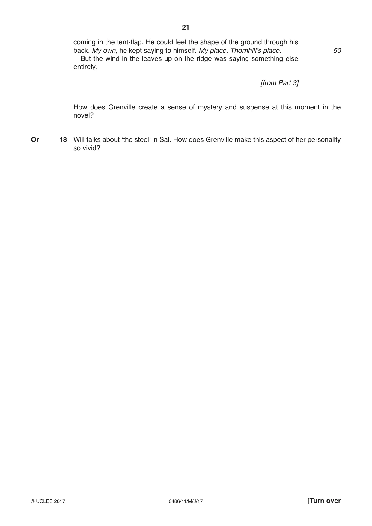 Cambridge IGCSE English - Literature 0486 2017 May/June Paper 1 · Variant 1 question paper, page 21 of 28