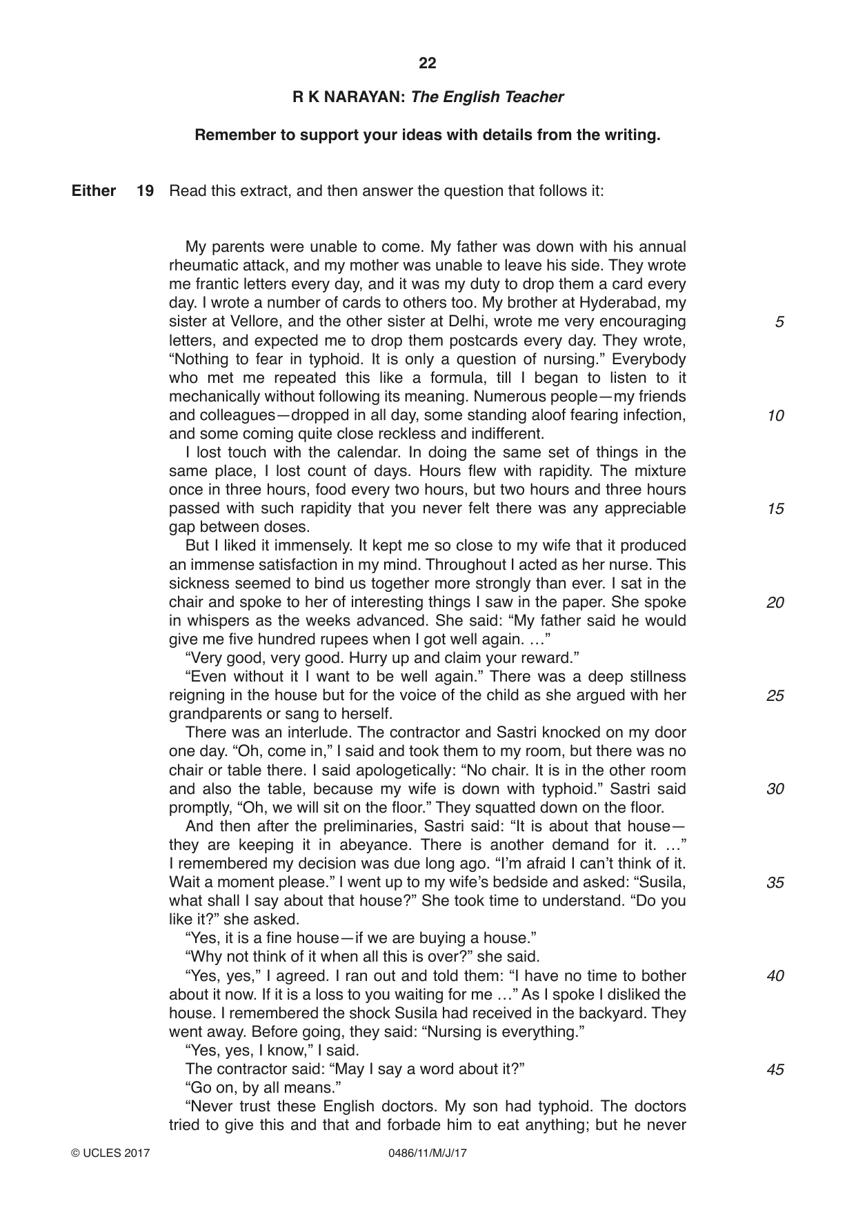 Cambridge IGCSE English - Literature 0486 2017 May/June Paper 1 · Variant 1 question paper, page 22 of 28