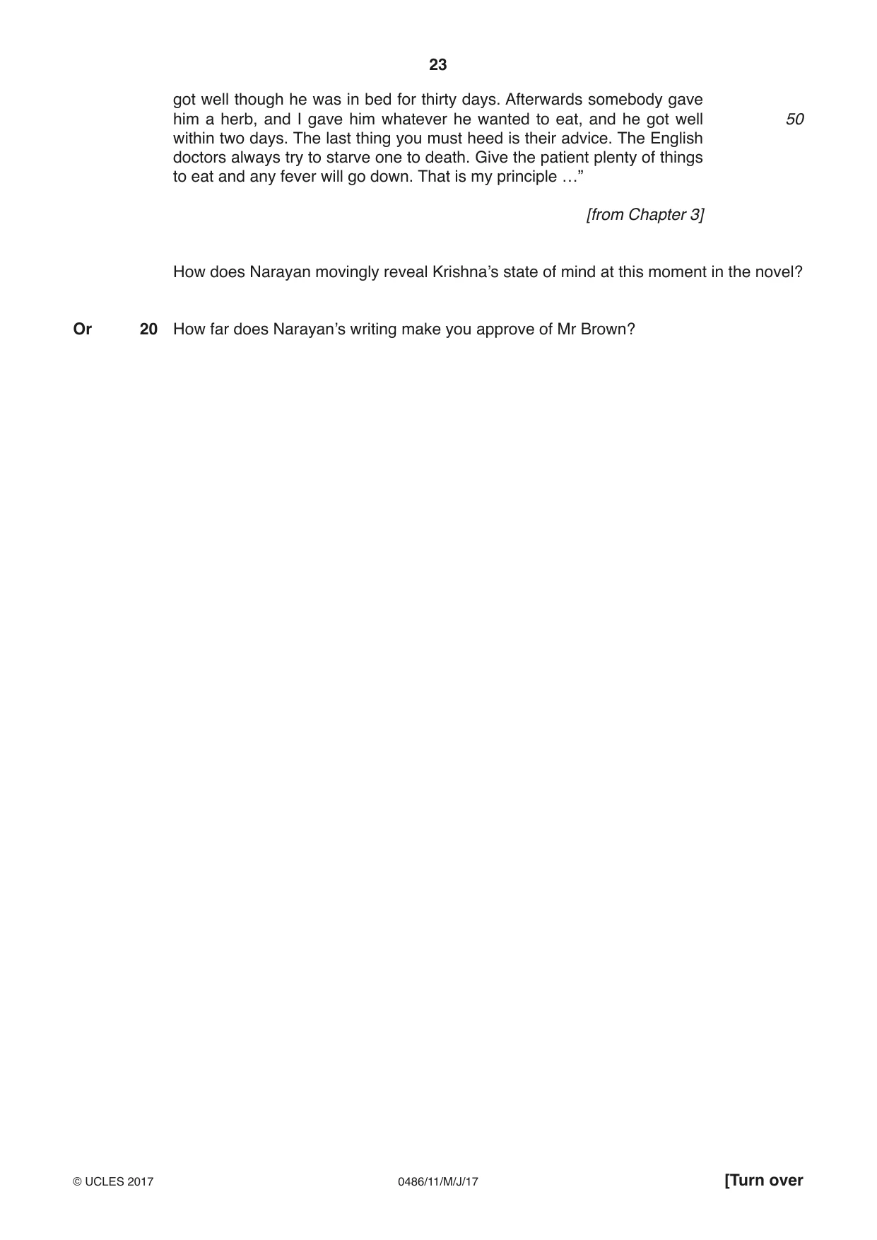 Cambridge IGCSE English - Literature 0486 2017 May/June Paper 1 · Variant 1 question paper, page 23 of 28