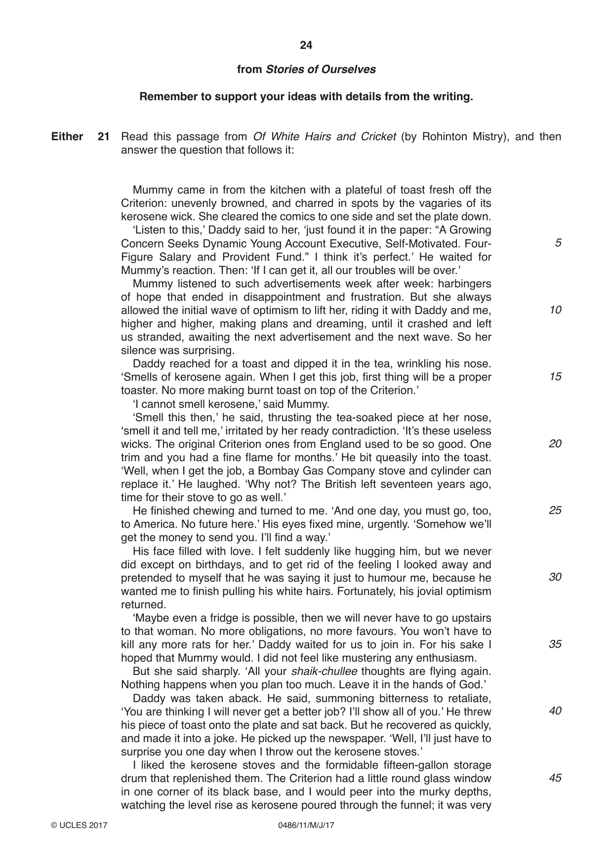 Cambridge IGCSE English - Literature 0486 2017 May/June Paper 1 · Variant 1 question paper, page 24 of 28