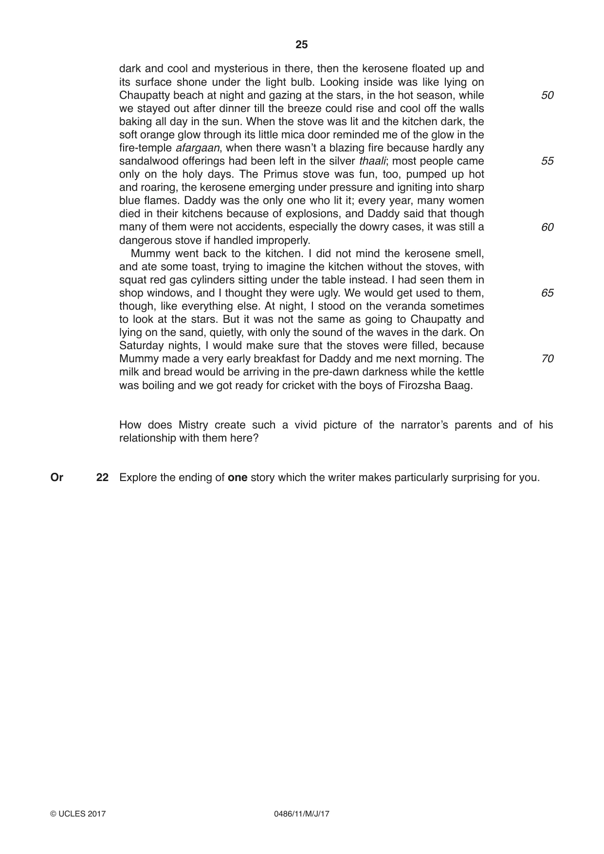 Cambridge IGCSE English - Literature 0486 2017 May/June Paper 1 · Variant 1 question paper, page 25 of 28