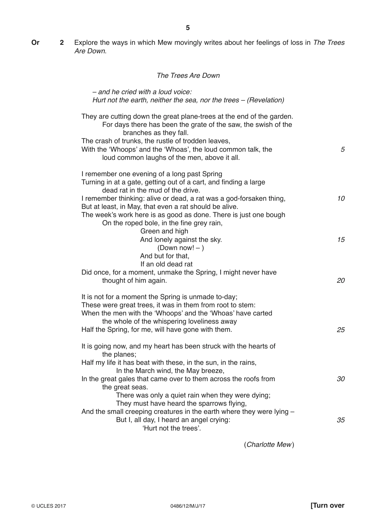 Cambridge IGCSE English - Literature 0486 2017 May/June Paper 1 · Variant 2 question paper, page 5 of 28