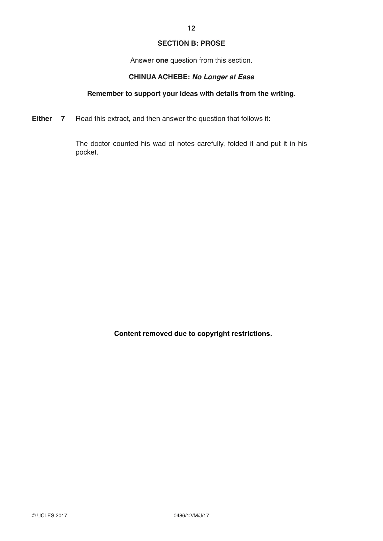 Cambridge IGCSE English - Literature 0486 2017 May/June Paper 1 · Variant 2 question paper, page 12 of 28