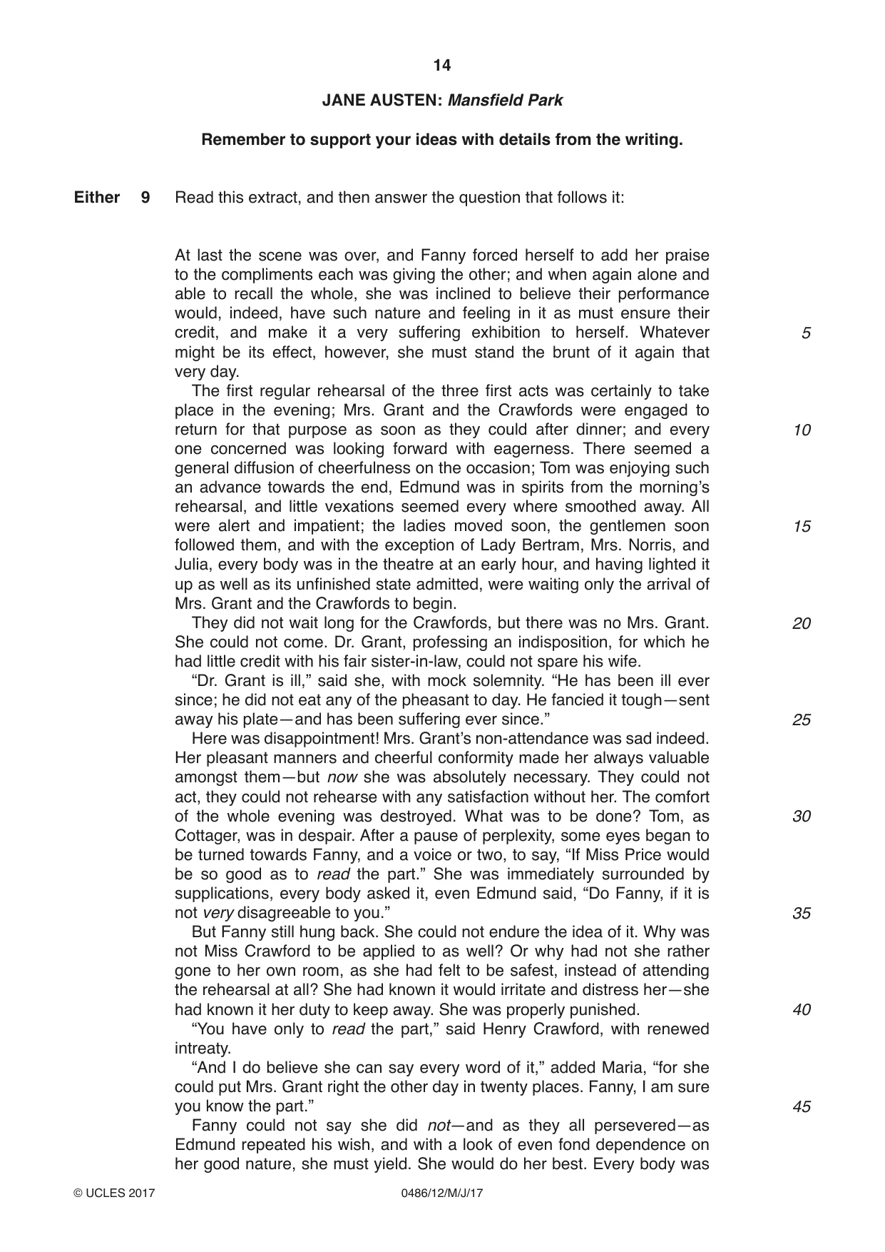 Cambridge IGCSE English - Literature 0486 2017 May/June Paper 1 · Variant 2 question paper, page 14 of 28