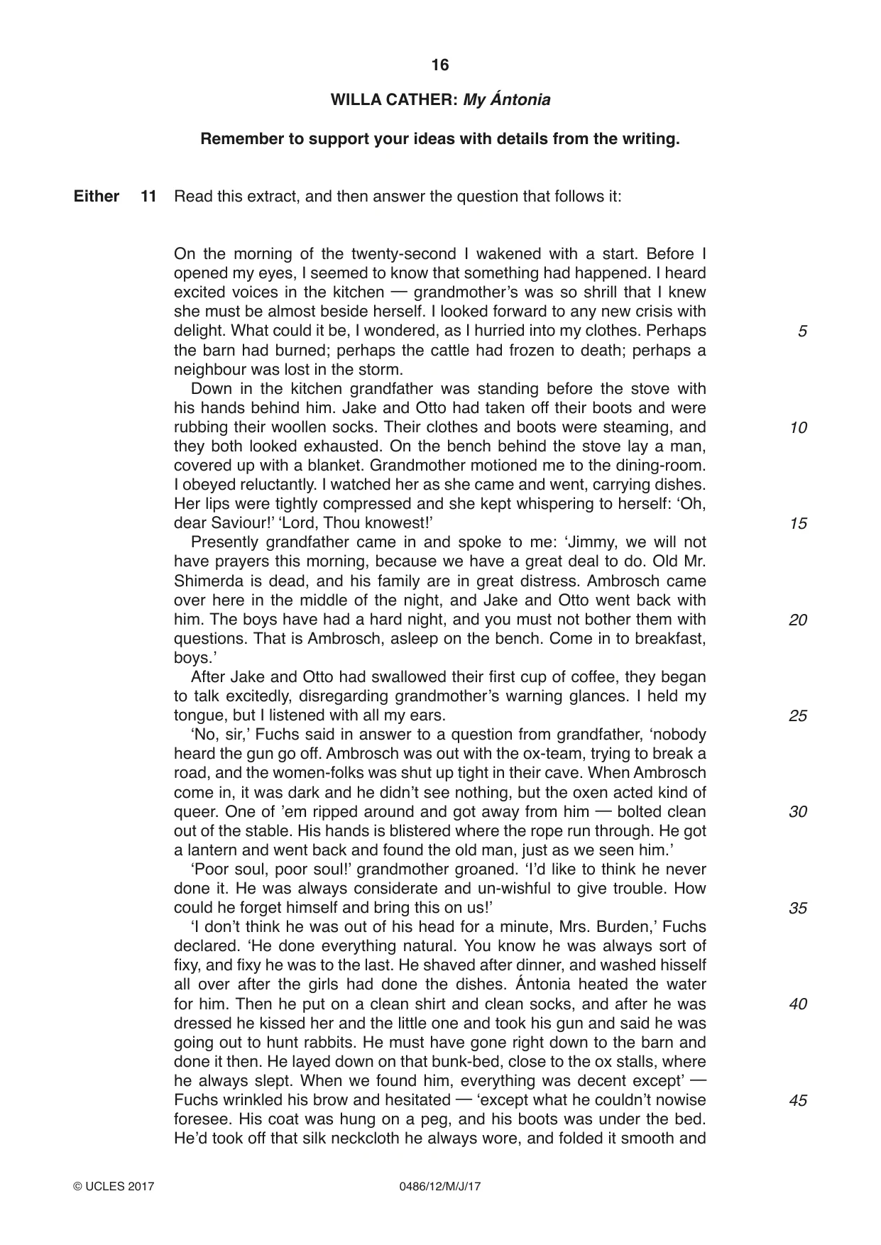 Cambridge IGCSE English - Literature 0486 2017 May/June Paper 1 · Variant 2 question paper, page 16 of 28