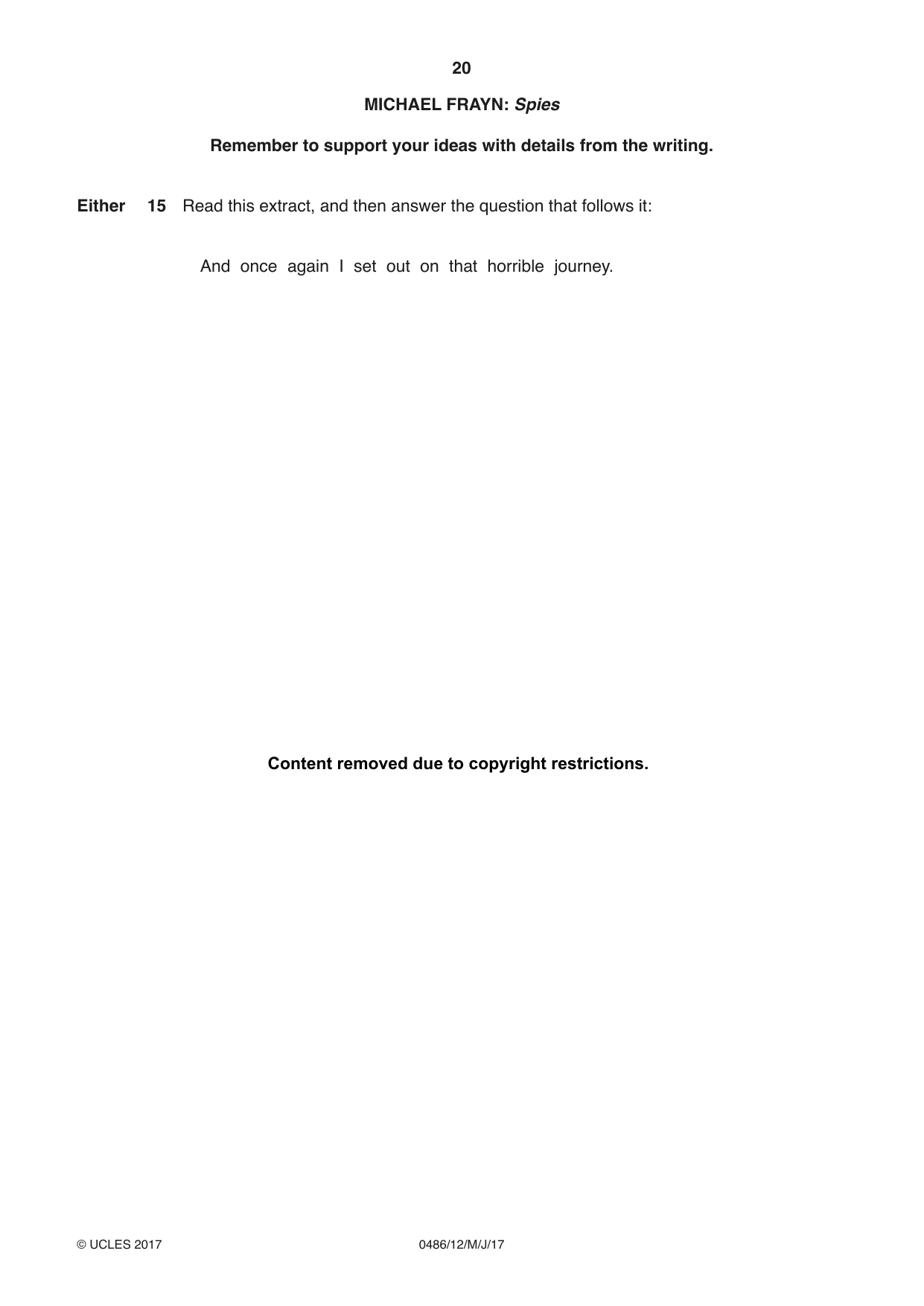 Cambridge IGCSE English - Literature 0486 2017 May/June Paper 1 · Variant 2 question paper, page 20 of 28