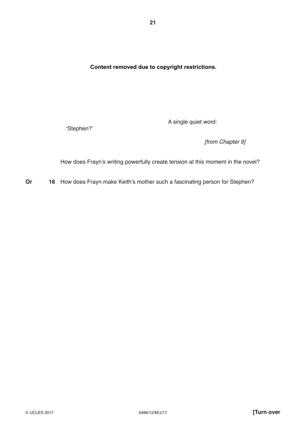 Cambridge IGCSE English - Literature 0486 2017 May/June Paper 1 · Variant 2 question paper, page 21 of 28