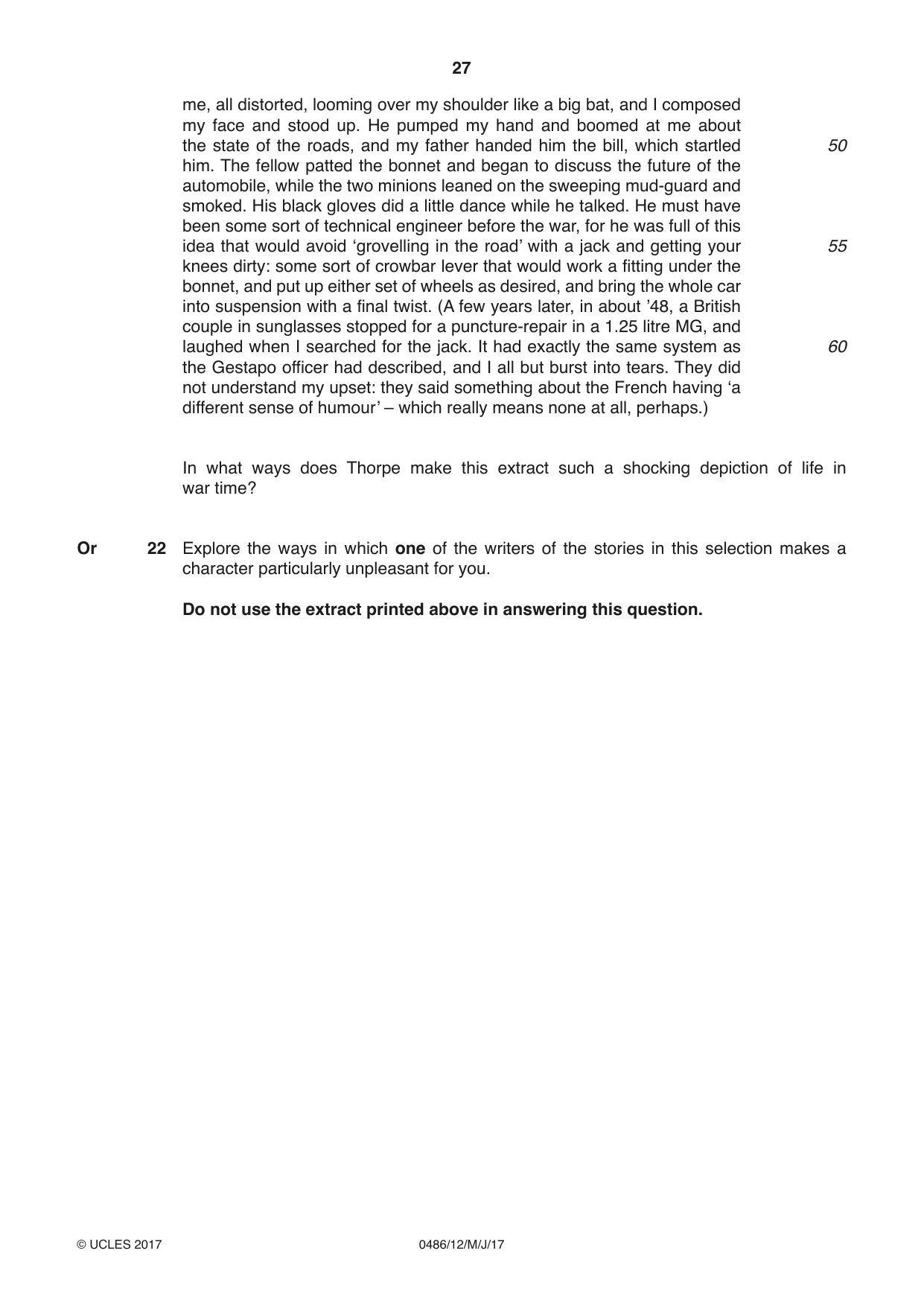 Cambridge IGCSE English - Literature 0486 2017 May/June Paper 1 · Variant 2 question paper, page 27 of 28