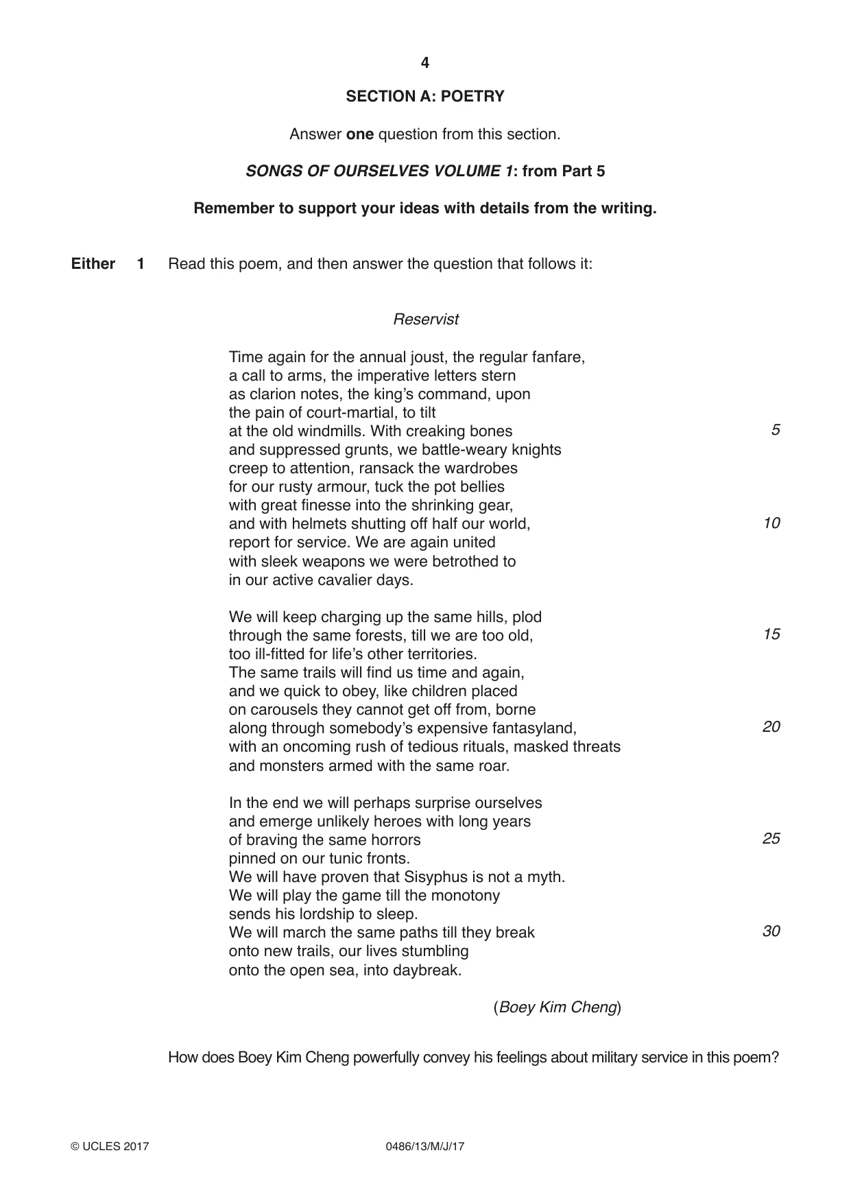 Cambridge IGCSE English - Literature 0486 2017 May/June Paper 1 · Variant 3 question paper, page 4 of 28