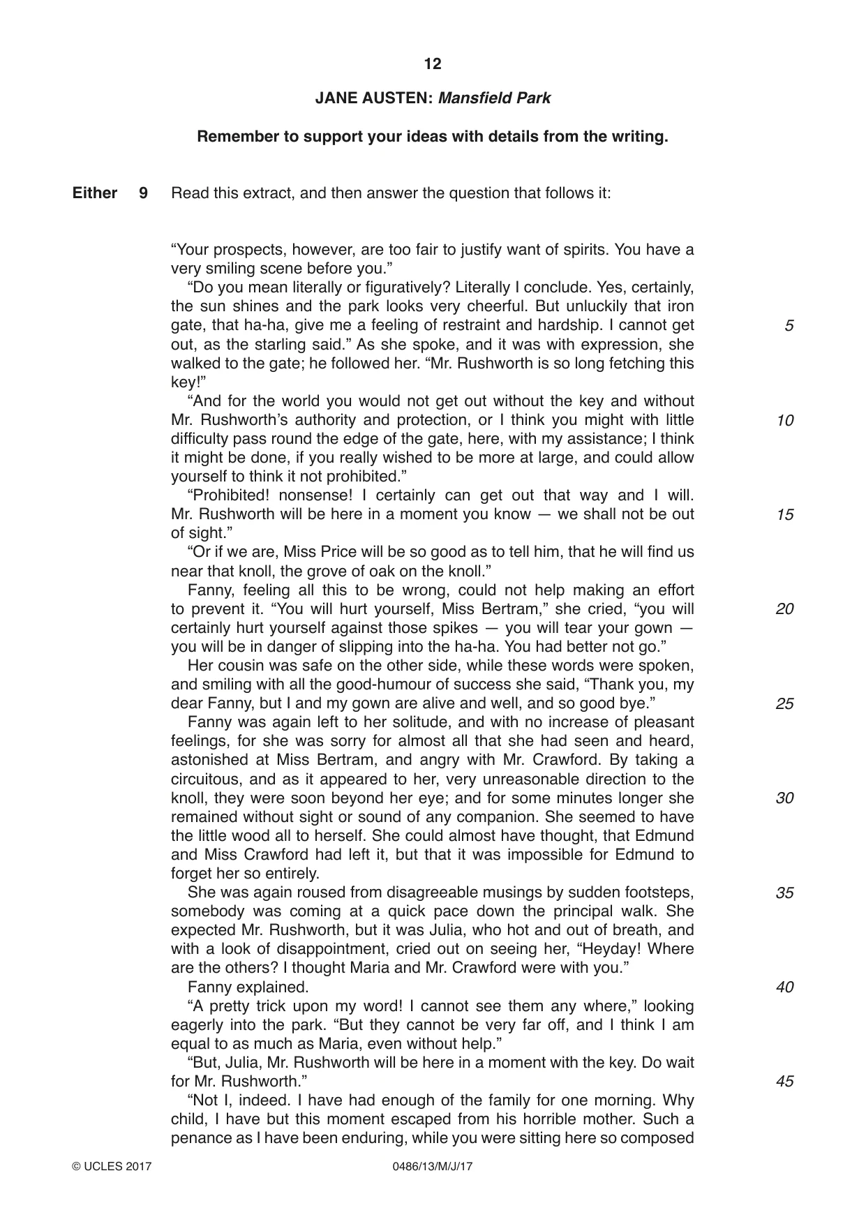 Cambridge IGCSE English - Literature 0486 2017 May/June Paper 1 · Variant 3 question paper, page 12 of 28