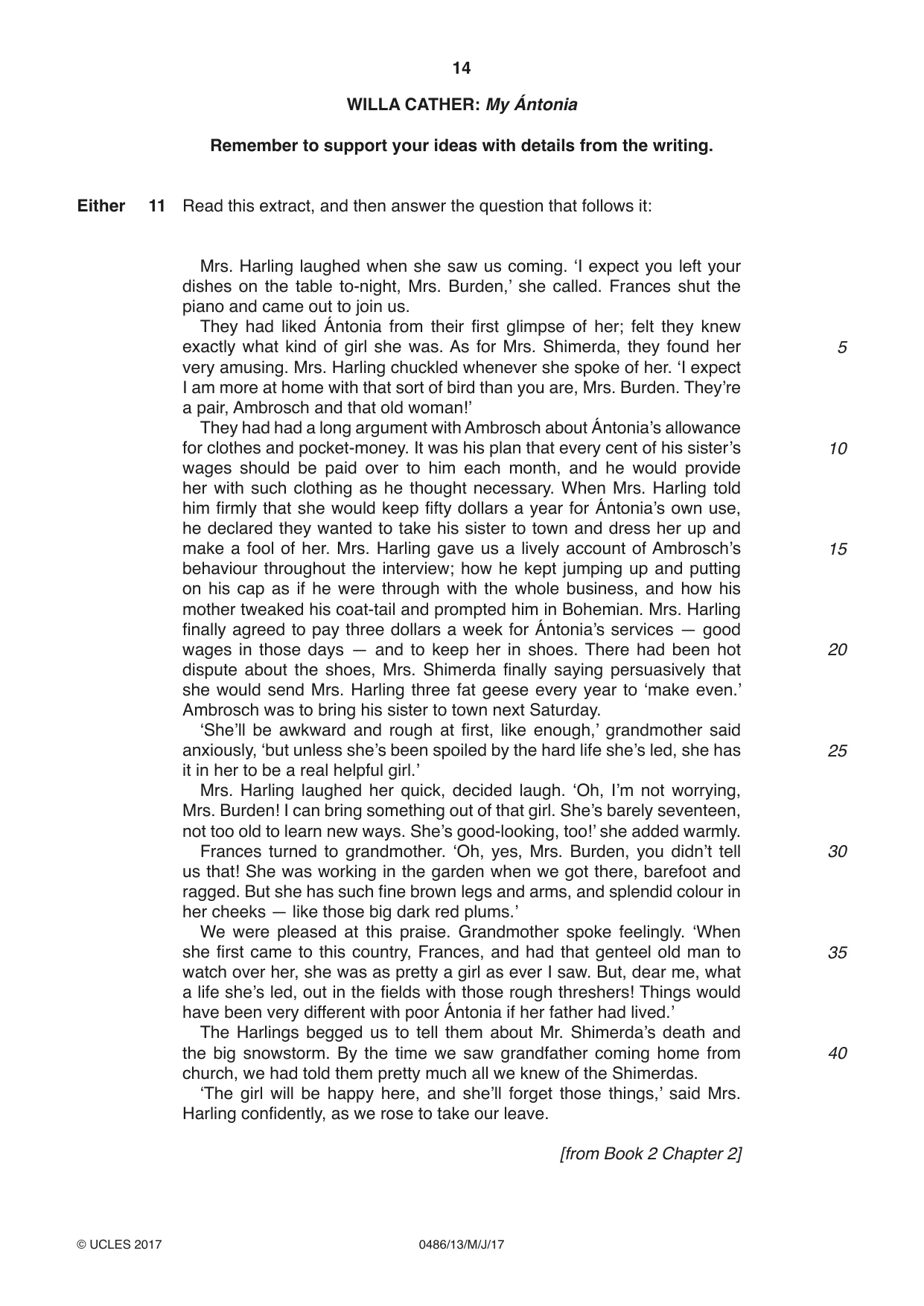 Cambridge IGCSE English - Literature 0486 2017 May/June Paper 1 · Variant 3 question paper, page 14 of 28