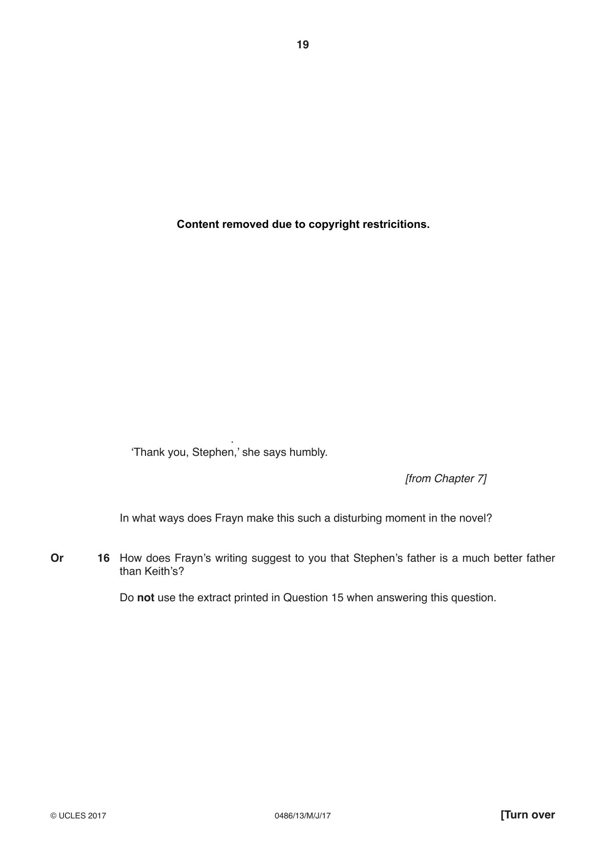 Cambridge IGCSE English - Literature 0486 2017 May/June Paper 1 · Variant 3 question paper, page 19 of 28