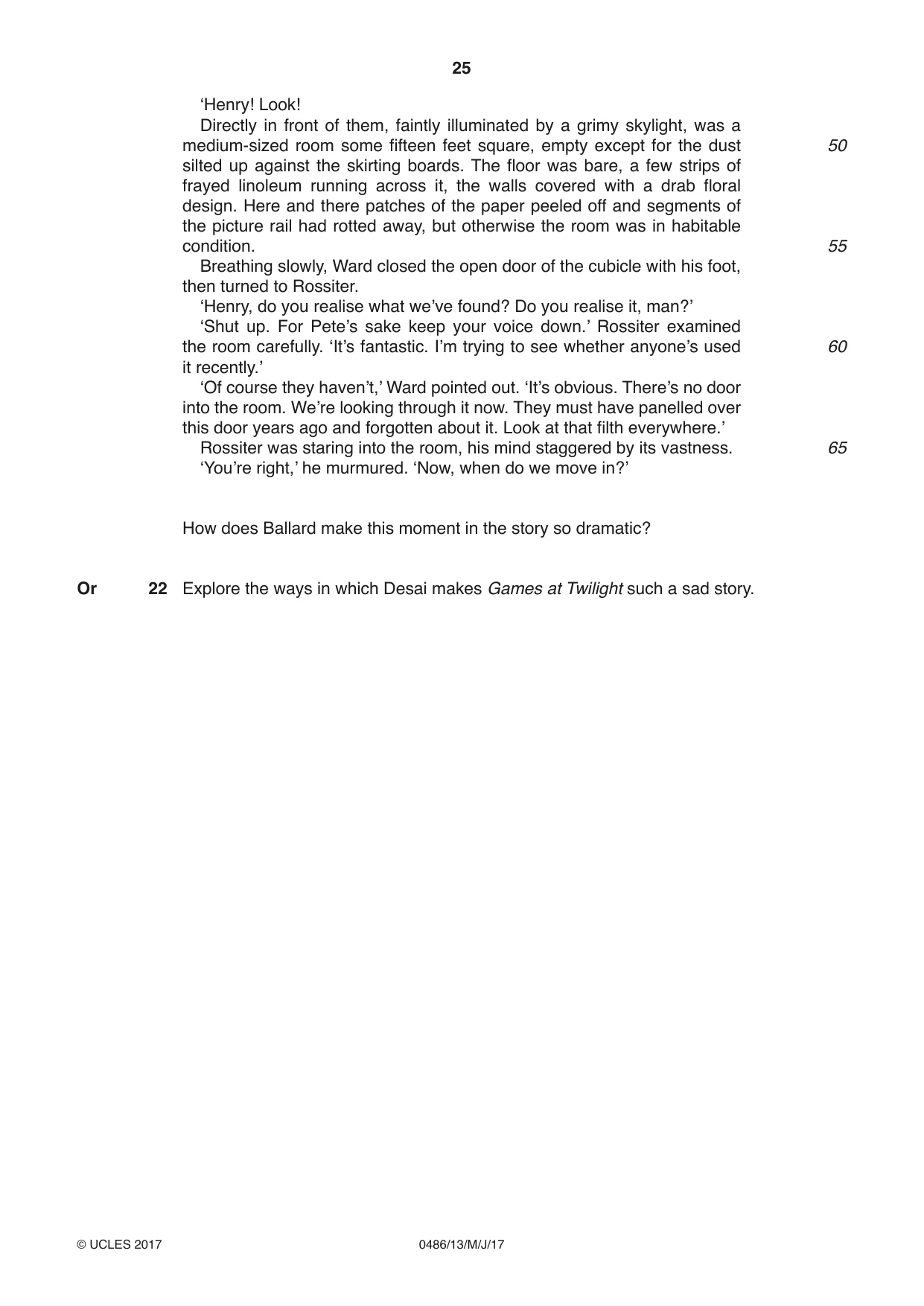 Cambridge IGCSE English - Literature 0486 2017 May/June Paper 1 · Variant 3 question paper, page 25 of 28
