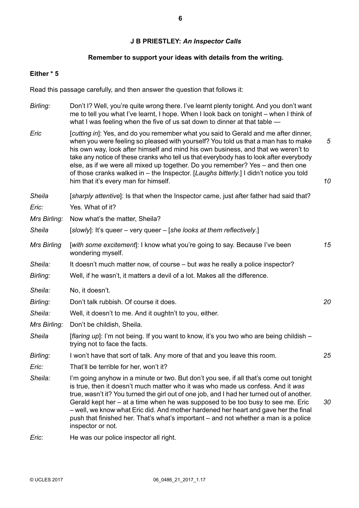 Cambridge IGCSE English - Literature 0486 2017 May/June Paper 2 · Variant 1 question paper, page 6 of 12