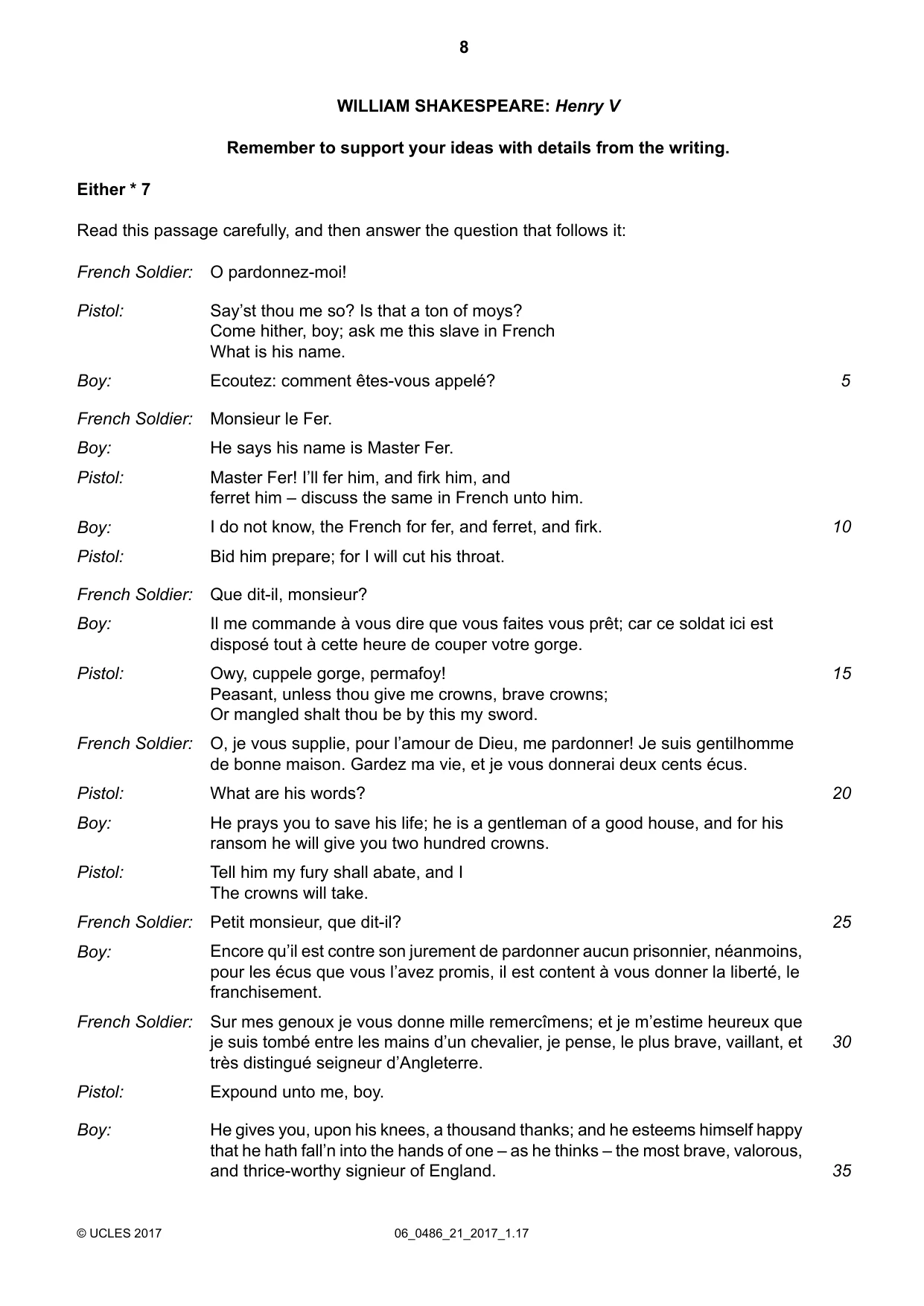 Cambridge IGCSE English - Literature 0486 2017 May/June Paper 2 · Variant 1 question paper, page 8 of 12