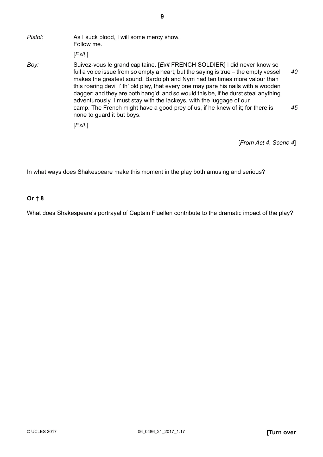 Cambridge IGCSE English - Literature 0486 2017 May/June Paper 2 · Variant 1 question paper, page 9 of 12
