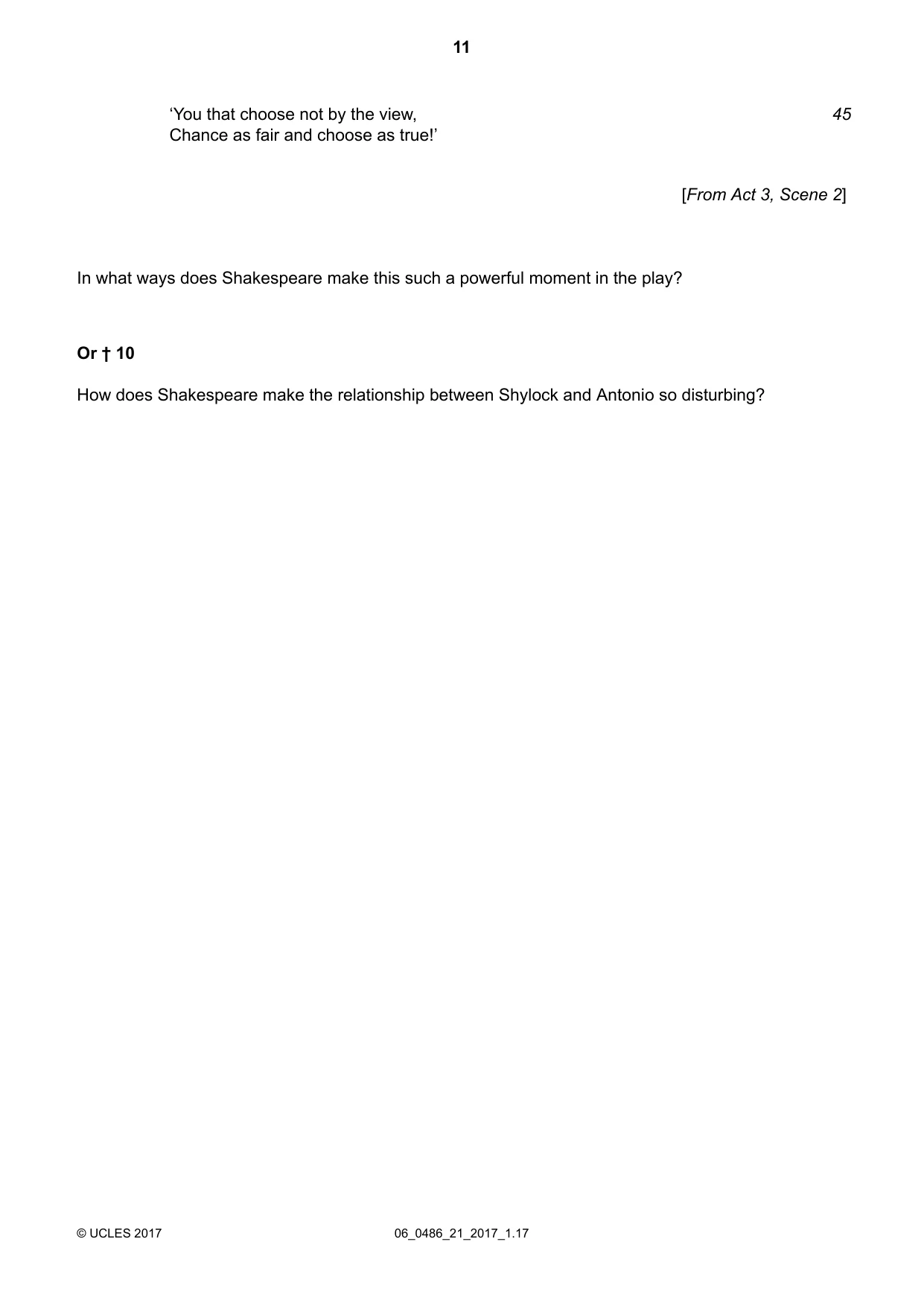 Cambridge IGCSE English - Literature 0486 2017 May/June Paper 2 · Variant 1 question paper, page 11 of 12