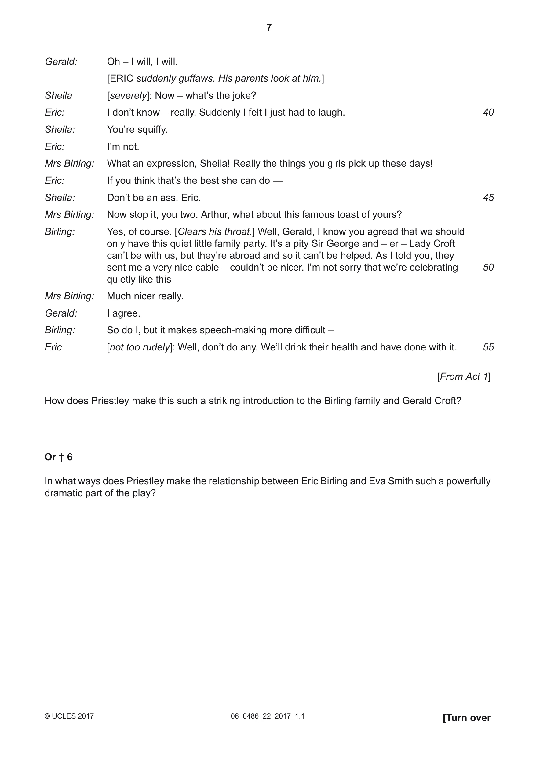 Cambridge IGCSE English - Literature 0486 2017 May/June Paper 2 · Variant 2 question paper, page 7 of 12