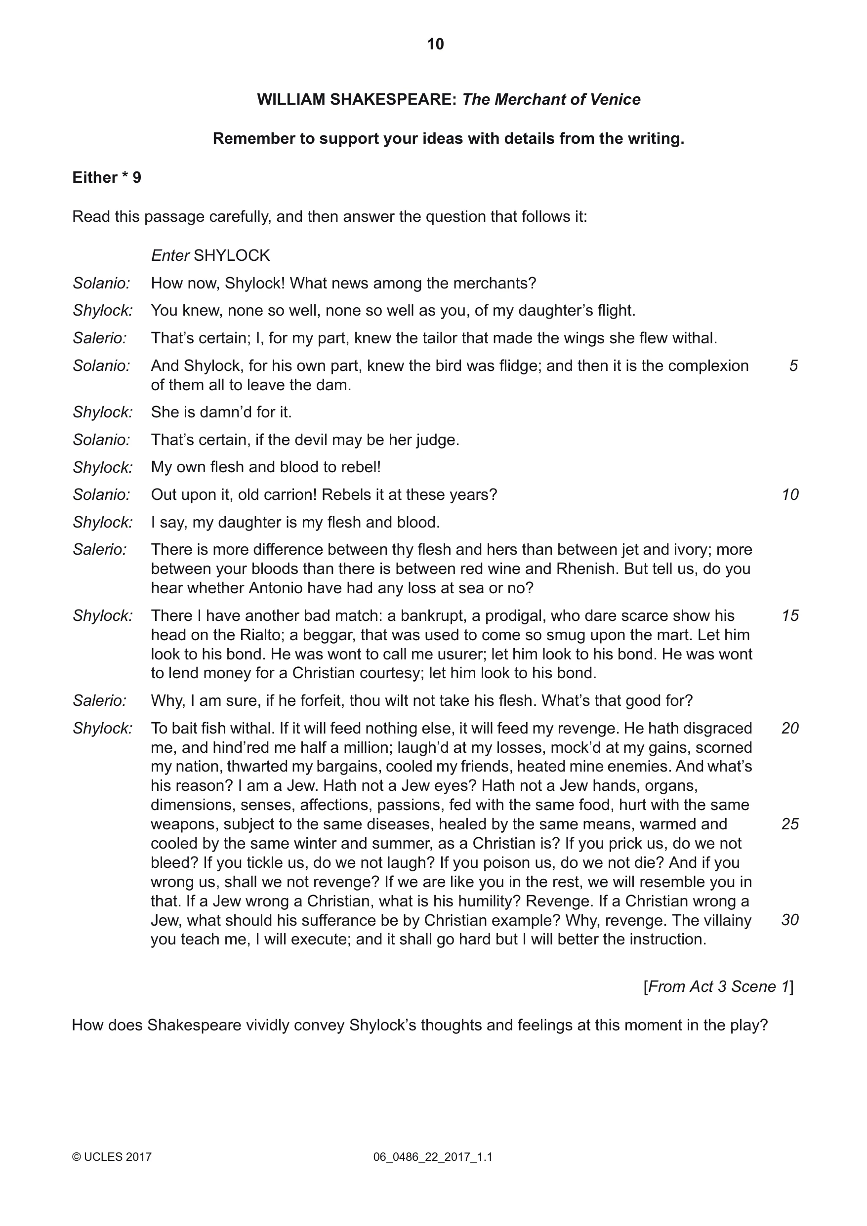 Cambridge IGCSE English - Literature 0486 2017 May/June Paper 2 · Variant 2 question paper, page 10 of 12
