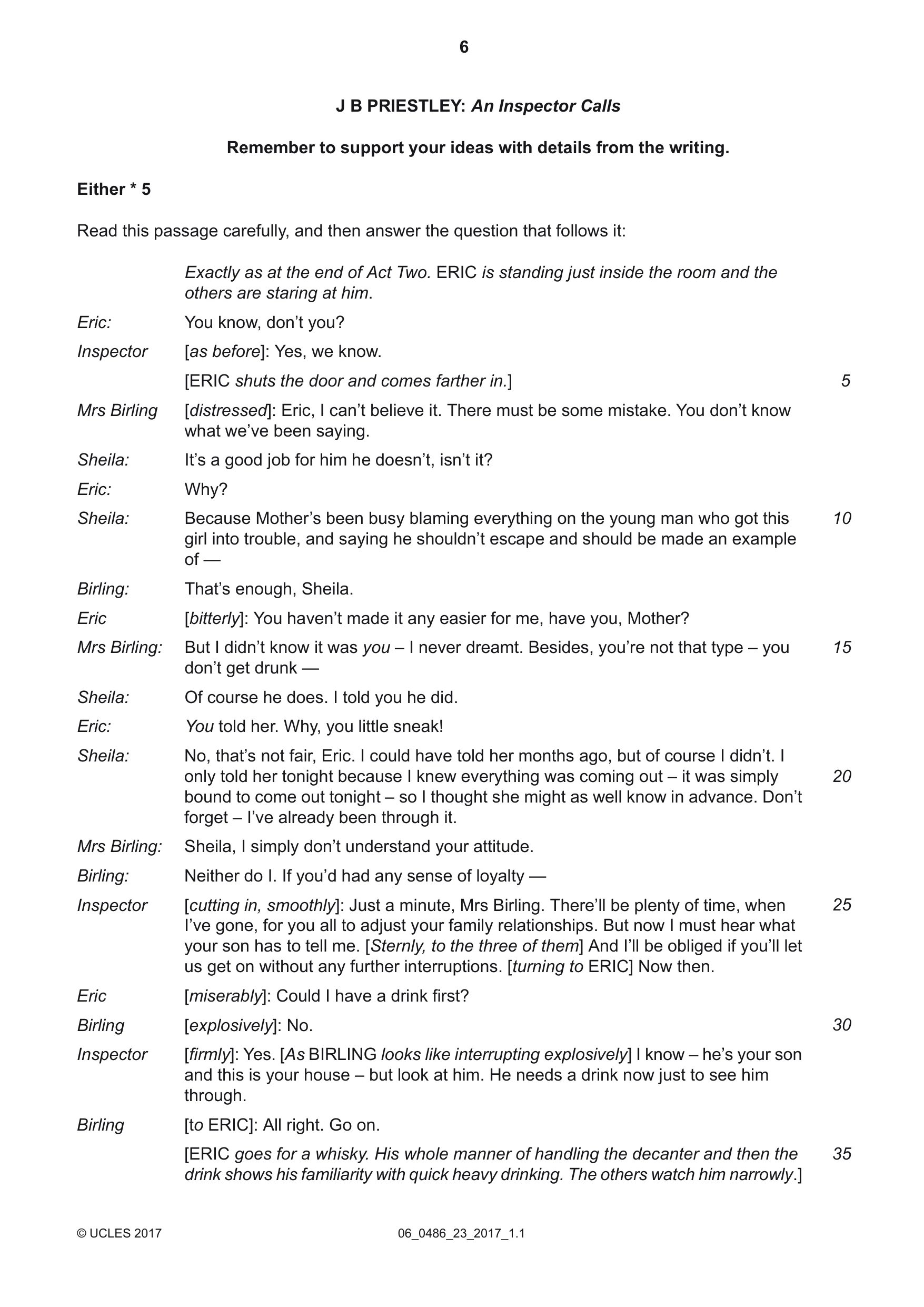 Cambridge IGCSE English - Literature 0486 2017 May/June Paper 2 · Variant 3 question paper, page 6 of 12