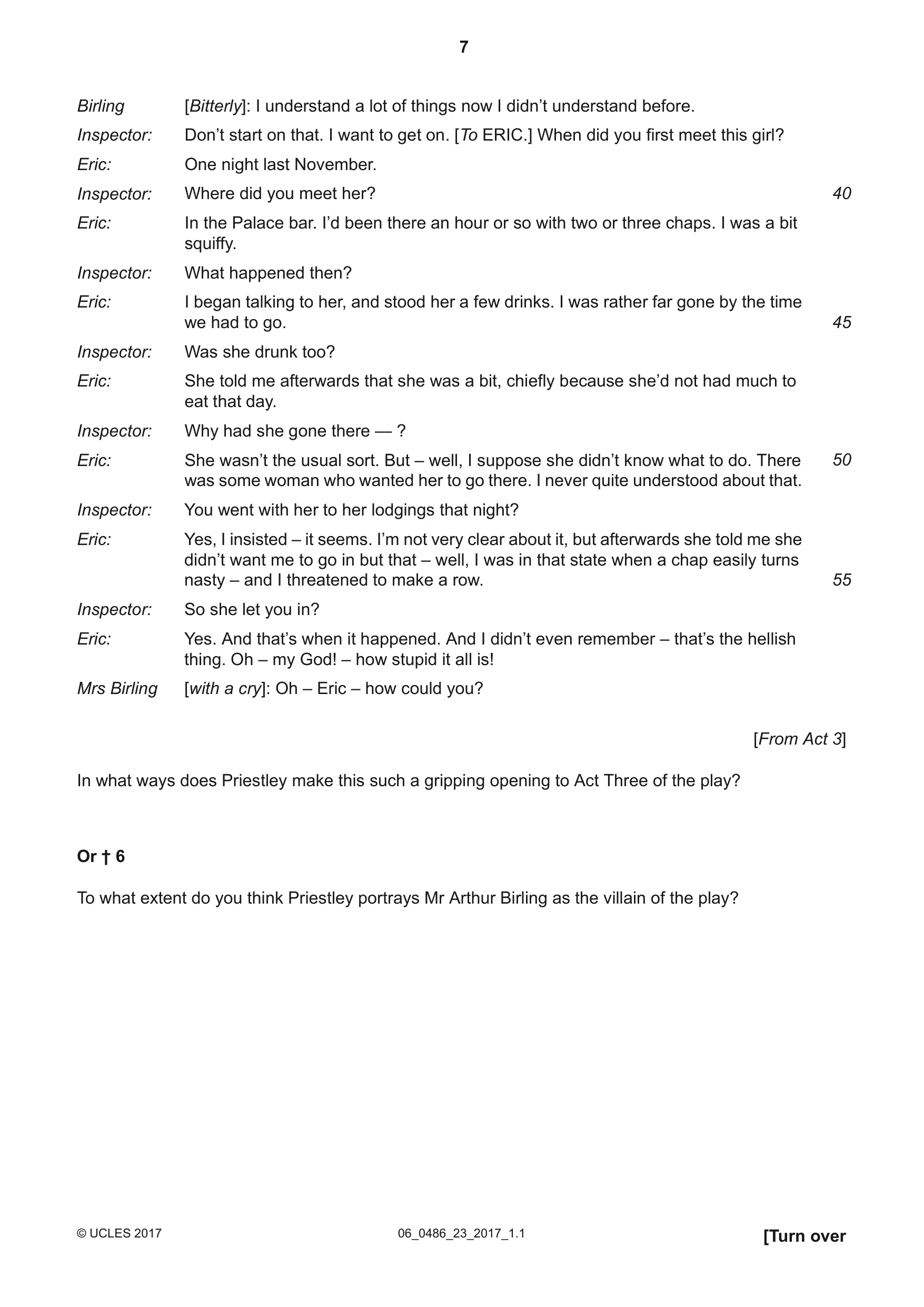 Cambridge IGCSE English - Literature 0486 2017 May/June Paper 2 · Variant 3 question paper, page 7 of 12